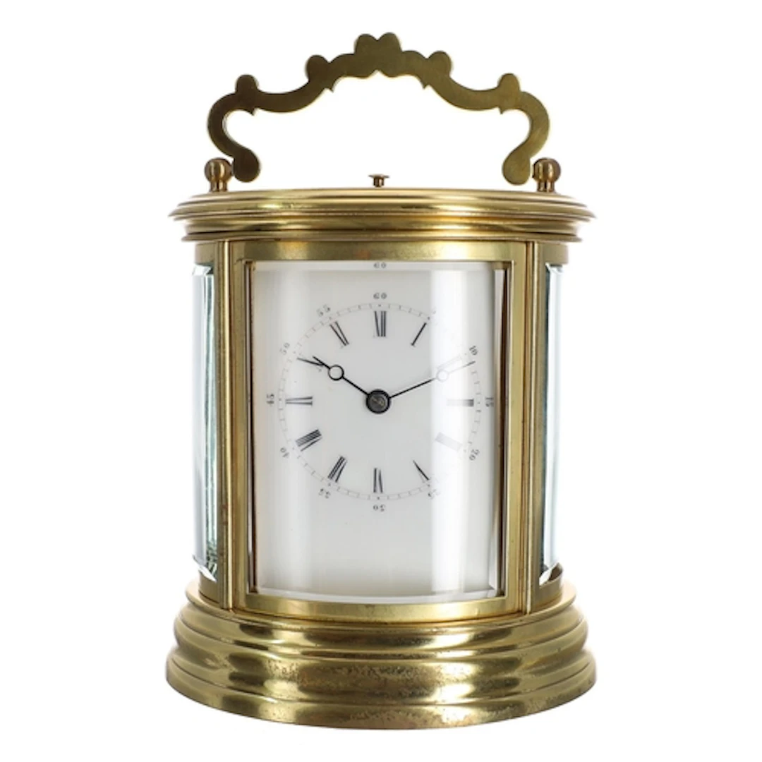 Good French oval brass repeating carriage clock by Drocourt,...