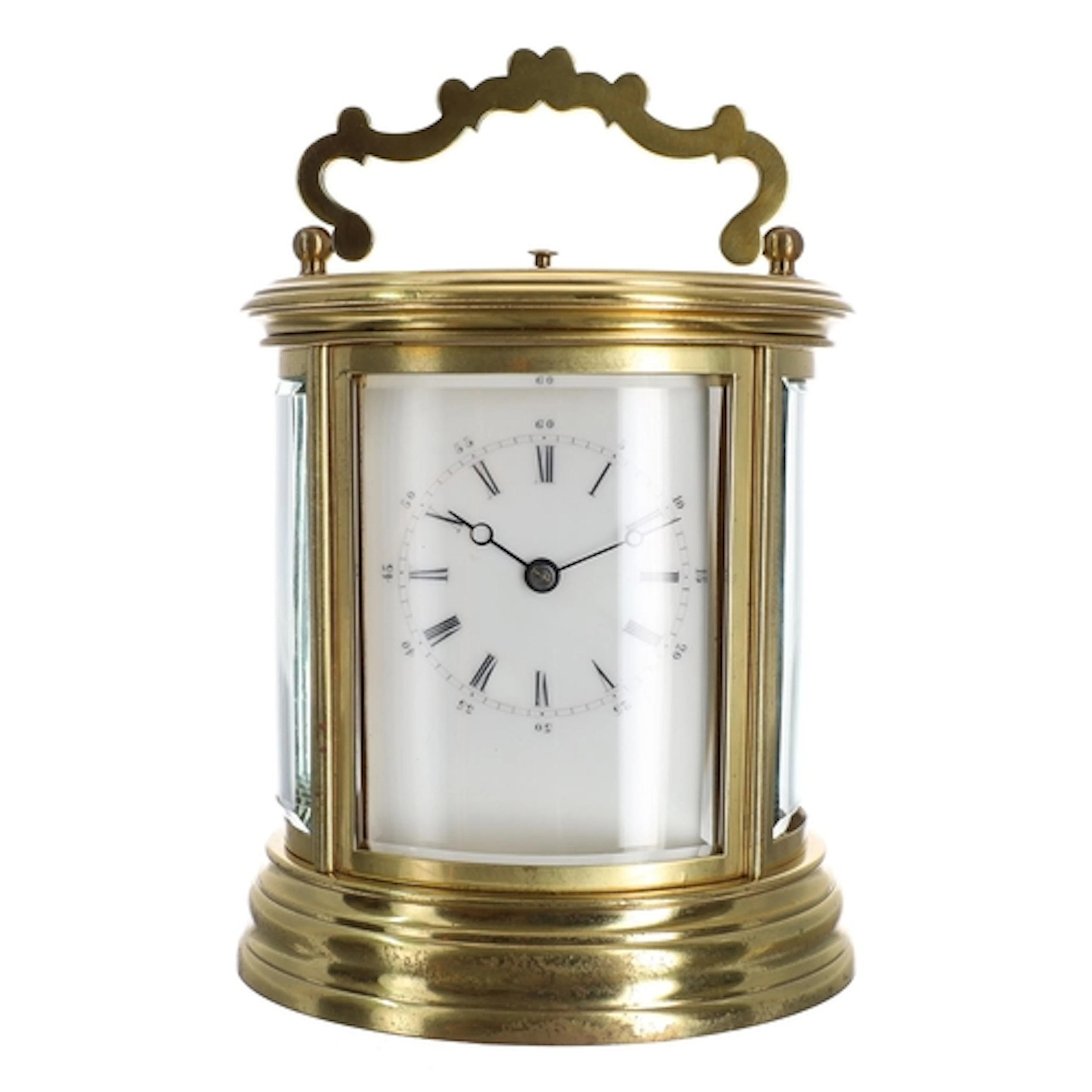 Good French oval brass repeating carriage clock by Drocourt,...