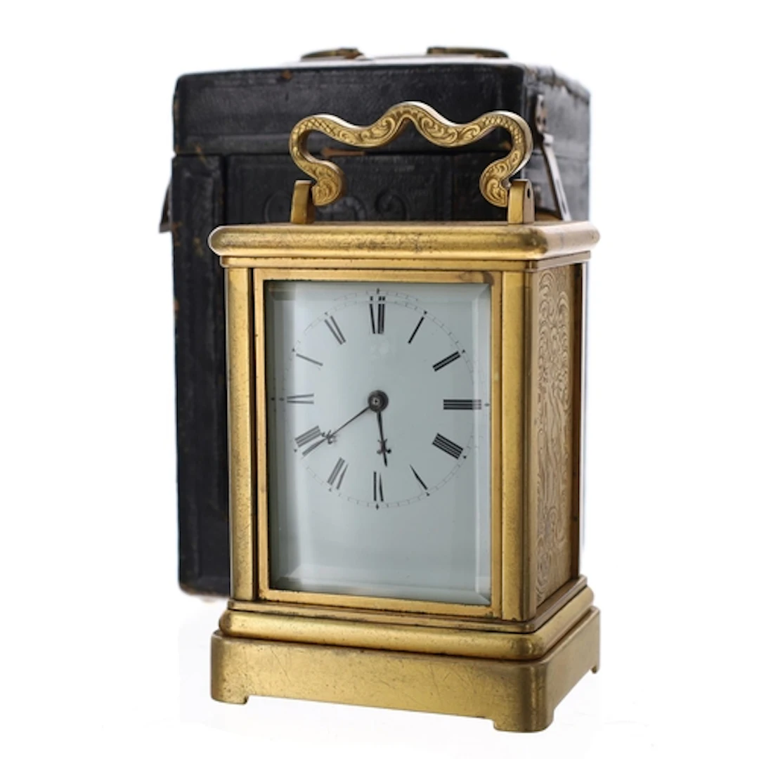 English 19th century single fusee carriage clock timepiece b...