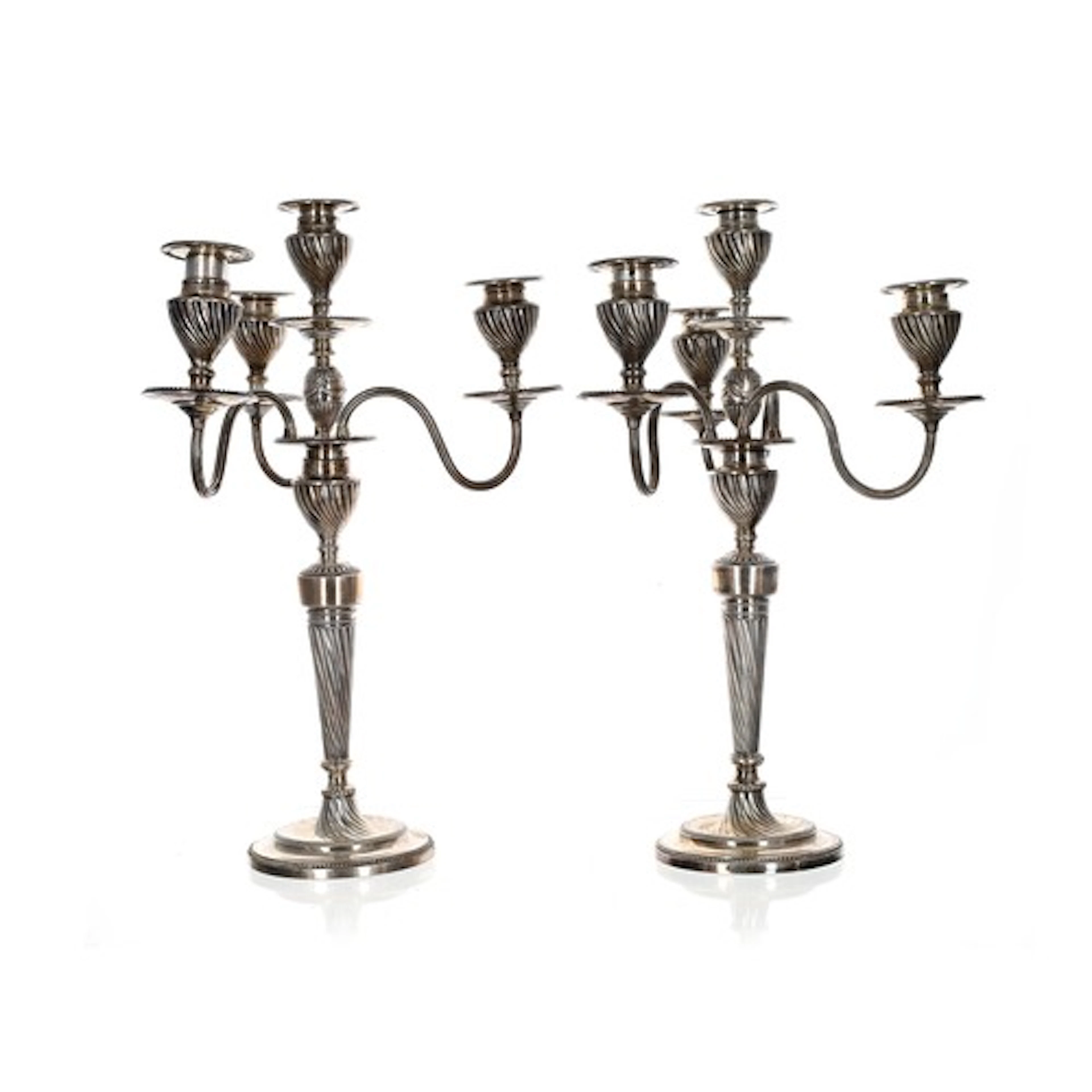 Fine pair of late Victorian silver three branch candelabra, ...