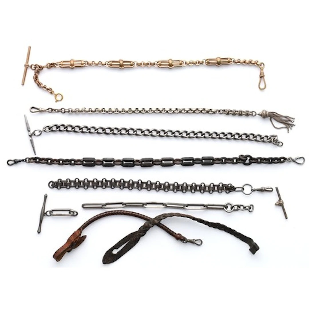 Fancy Figaro link gold plated watch Albert chain, with T-bar...