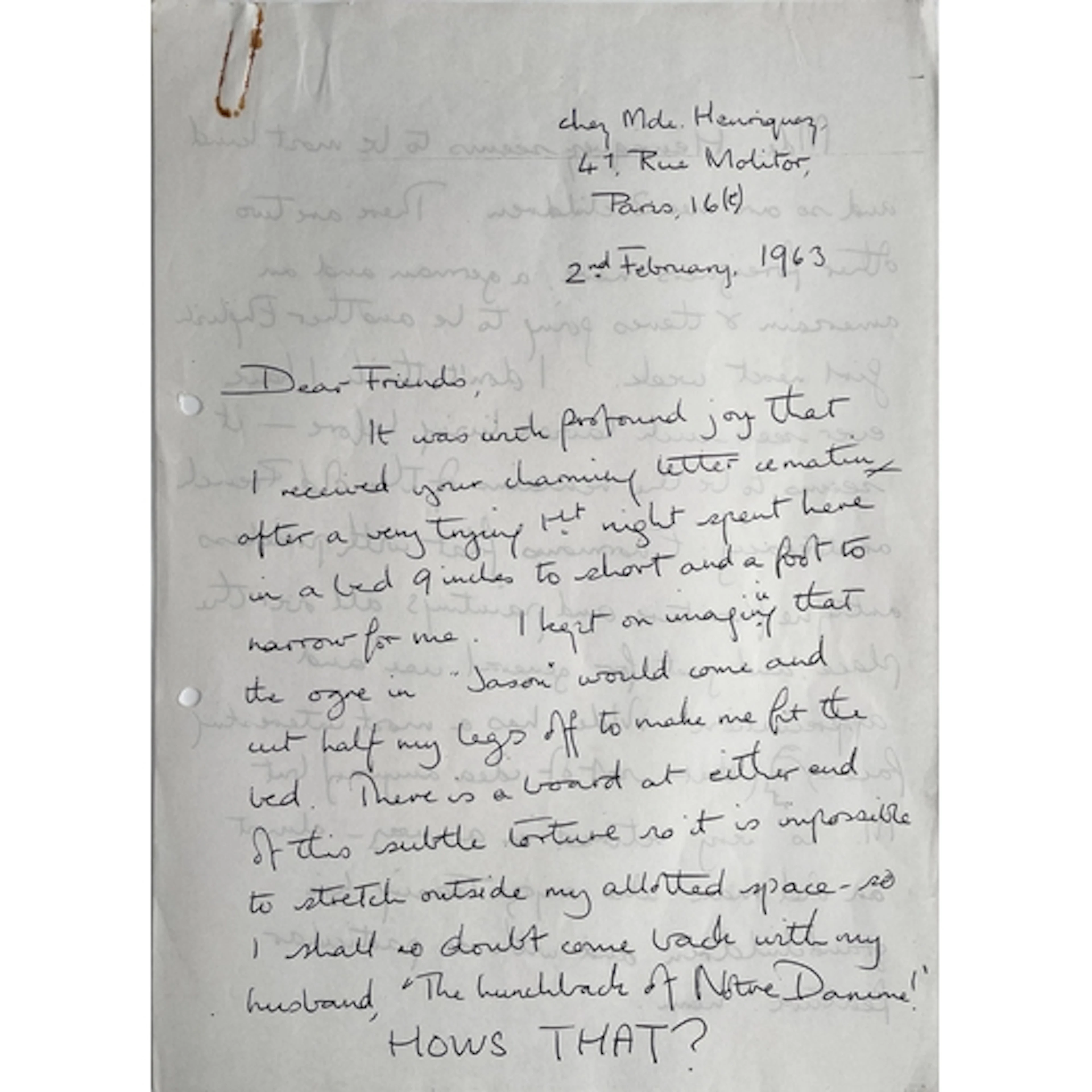 Photocopy* of a Letter to Mum and Dad (Friends) from Jacquel...
