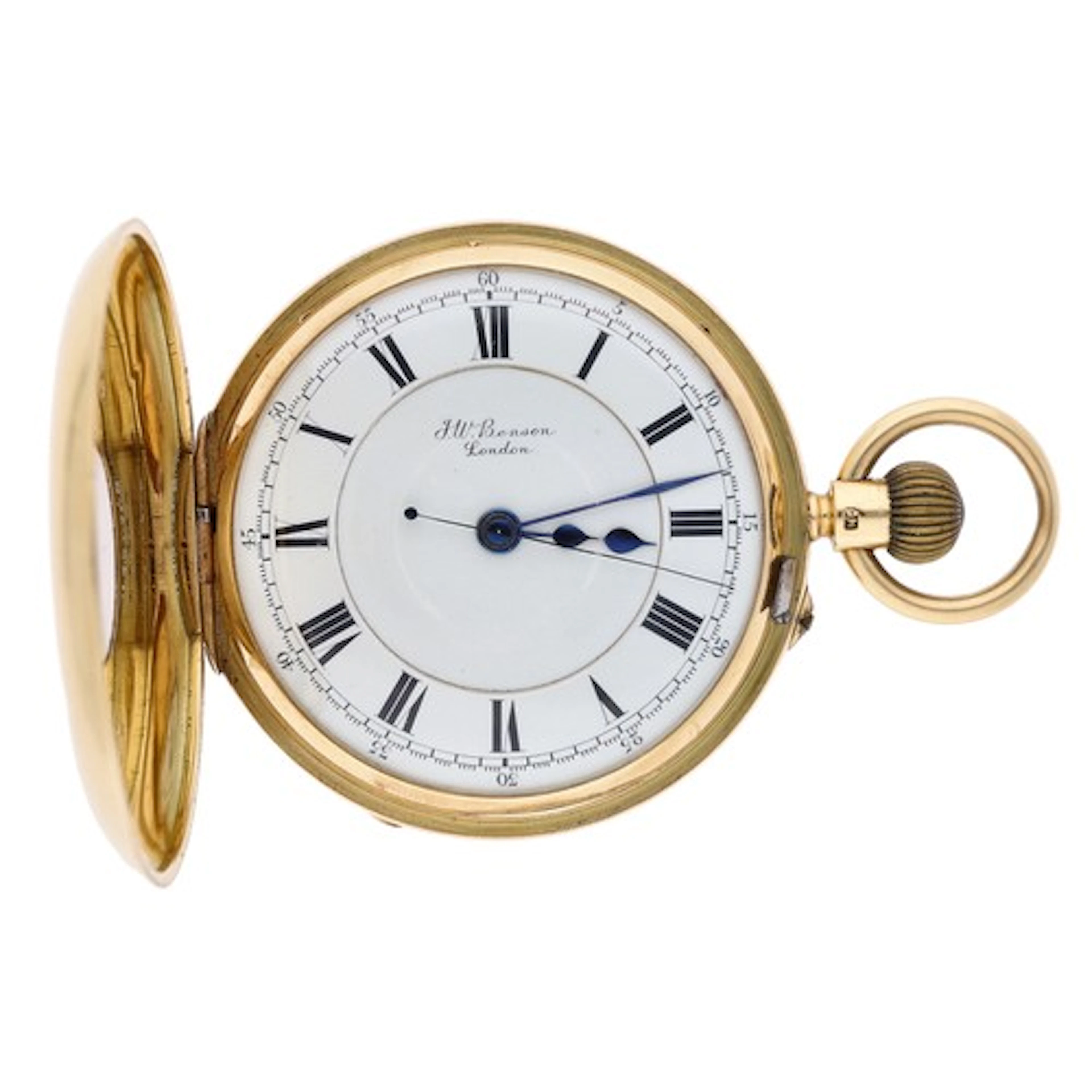 J.W. Benson 18ct centre seconds half hunter lever pocket wat...
