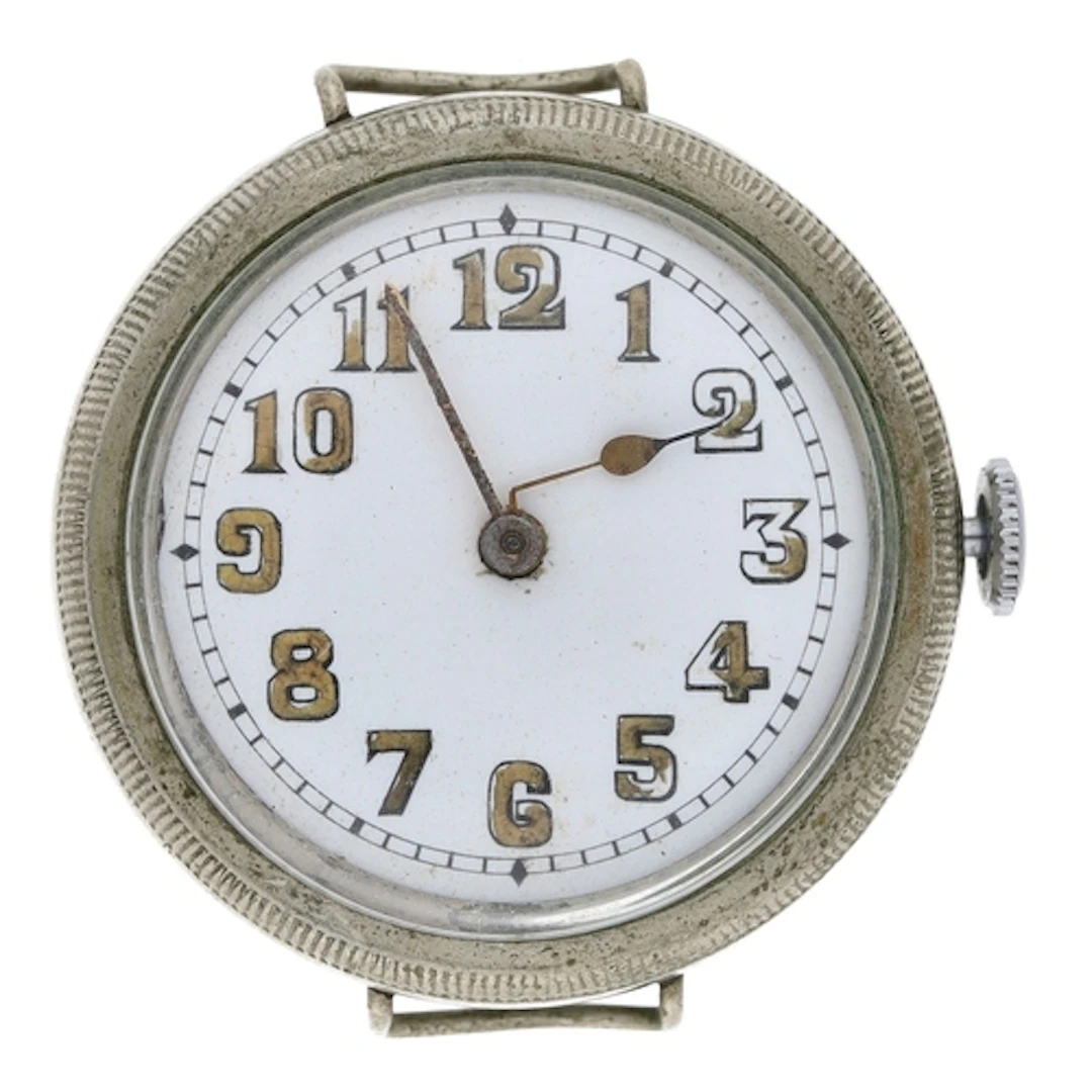 Large Swiss nickel cased wire-lug wristwatch, enamel dial wi...