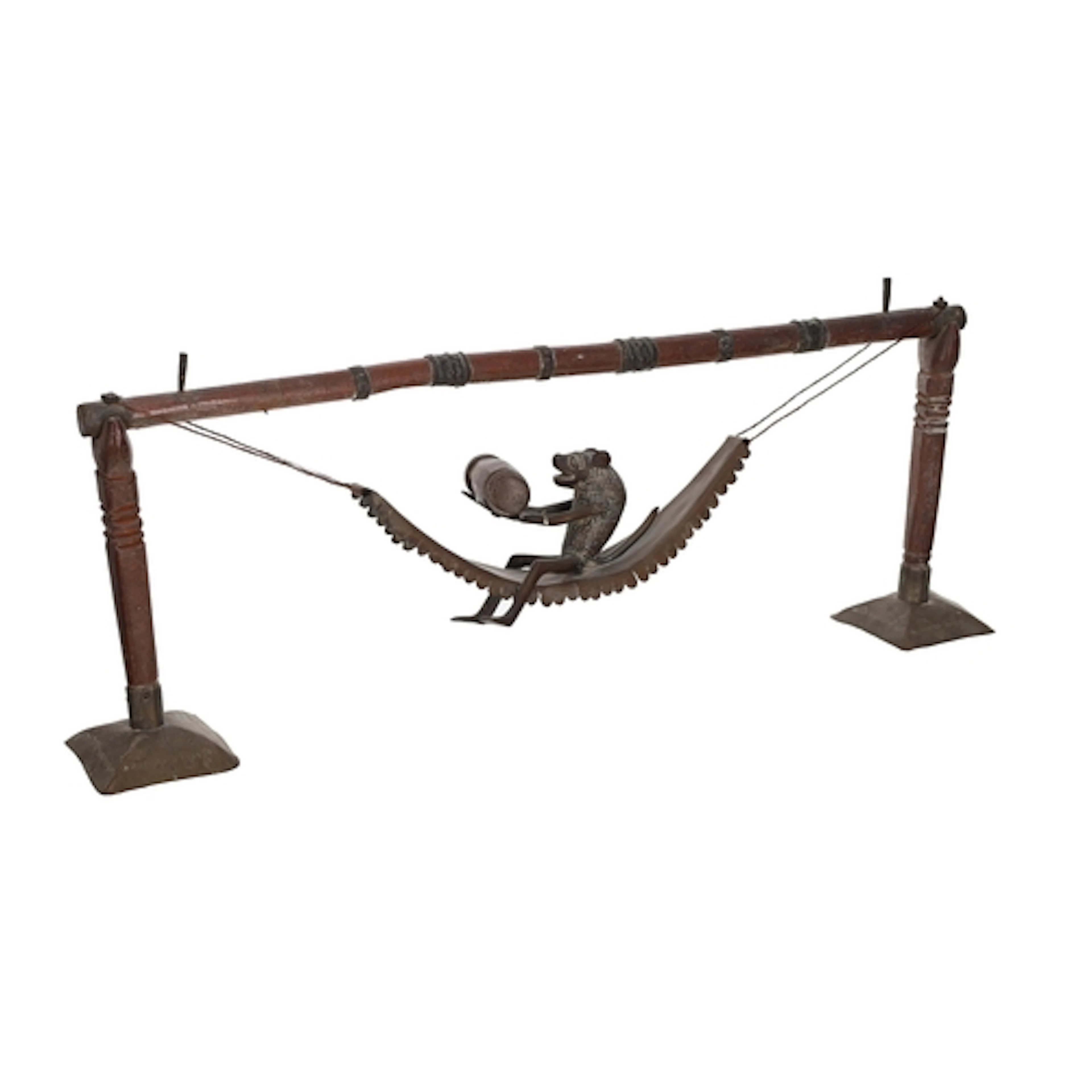 Japanese wood and bronze novelty sculpture, in the form of a...