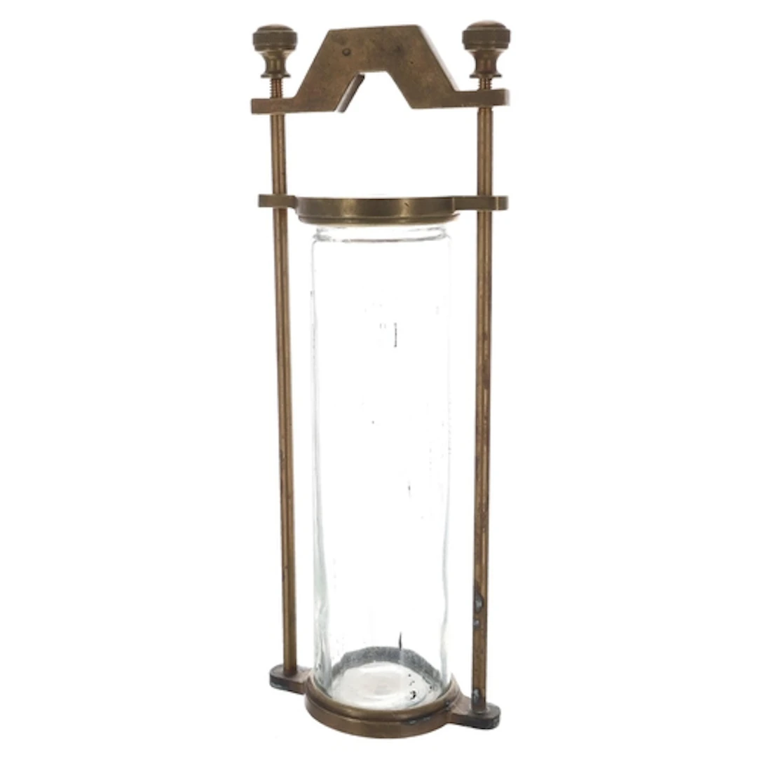 Cylindrical glass mercury pendulum, with brass rod supports,...