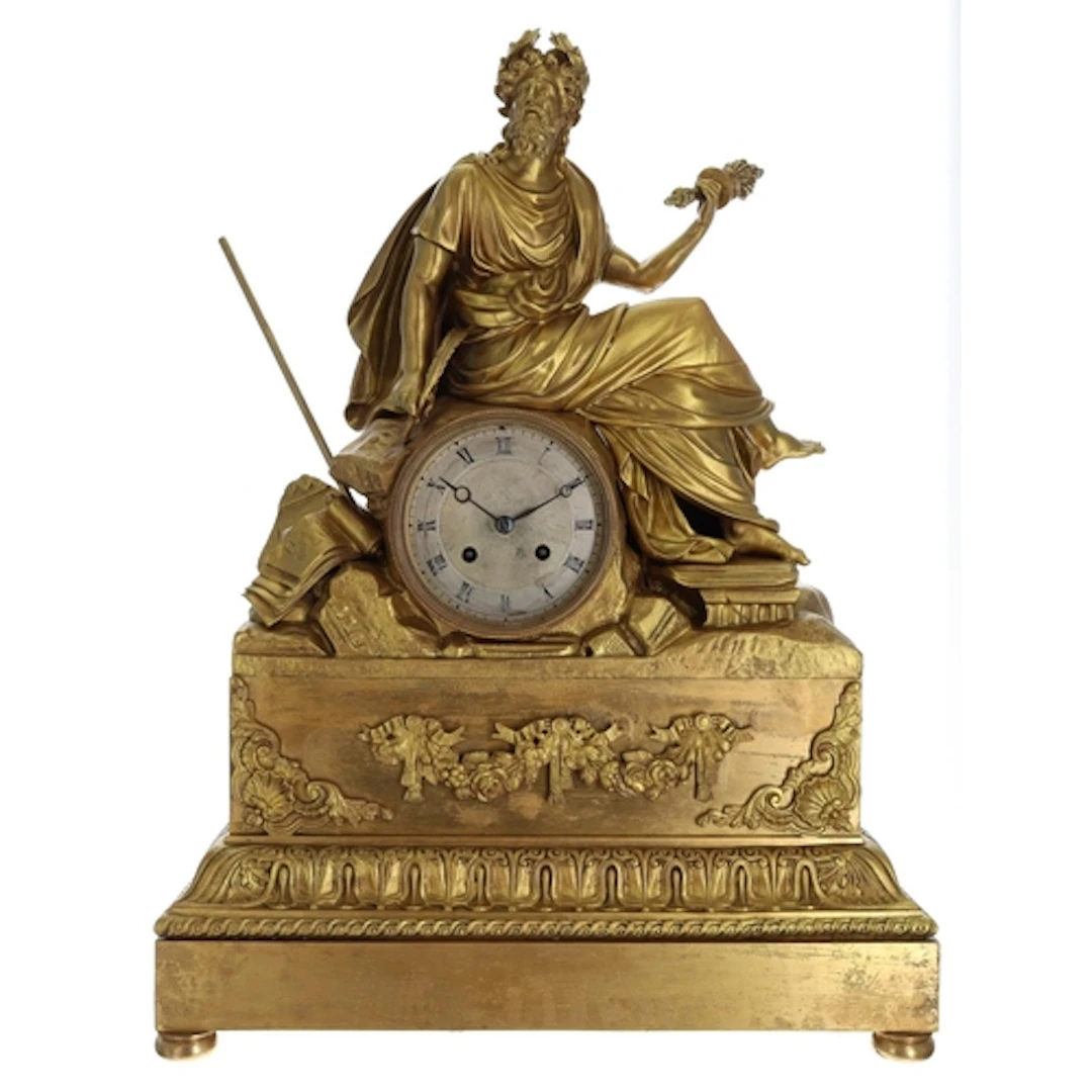 19th century French ormolu mantel clock, the 4" circular sil...