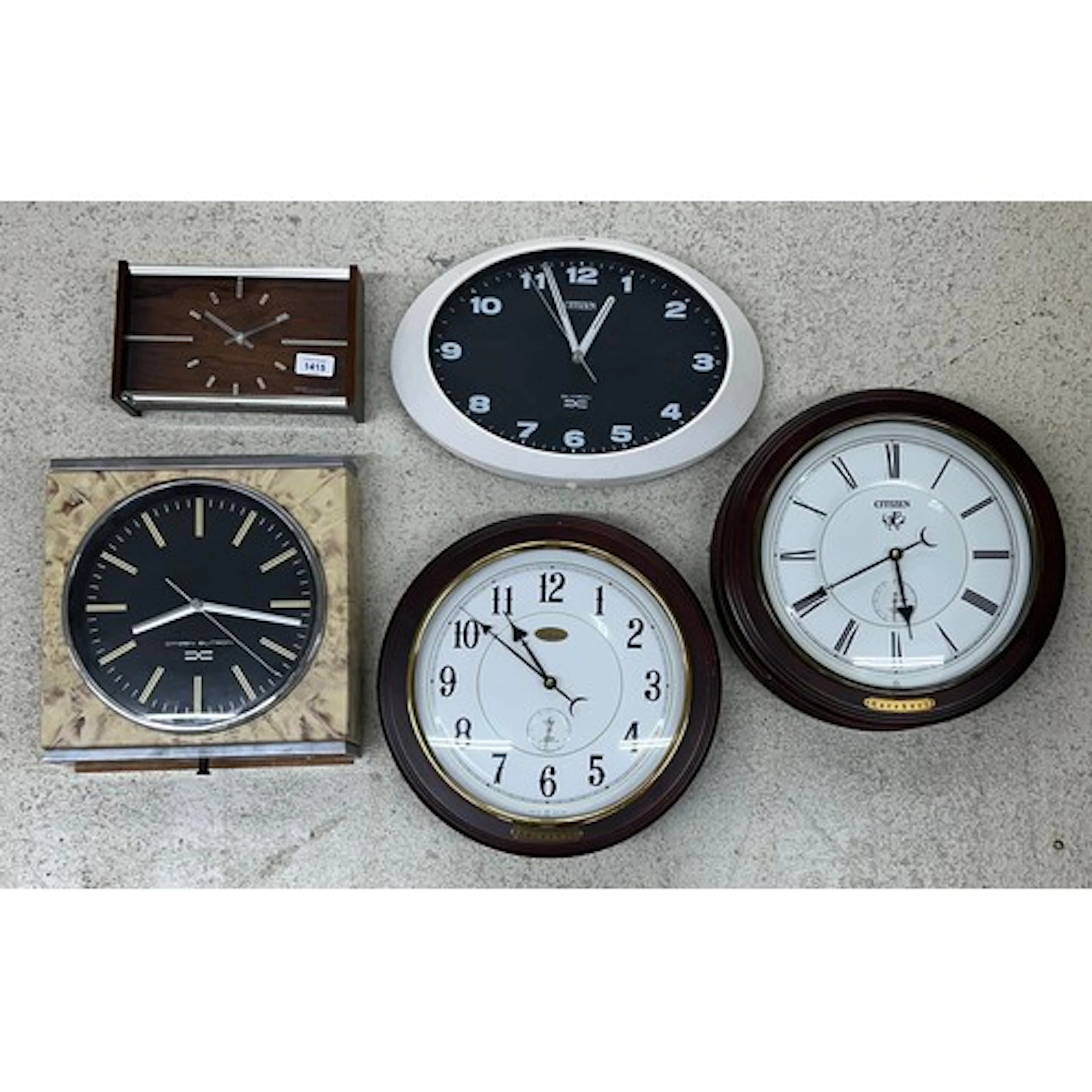 Citizen Elitron square wall clock in a faux marble case, 12"...
