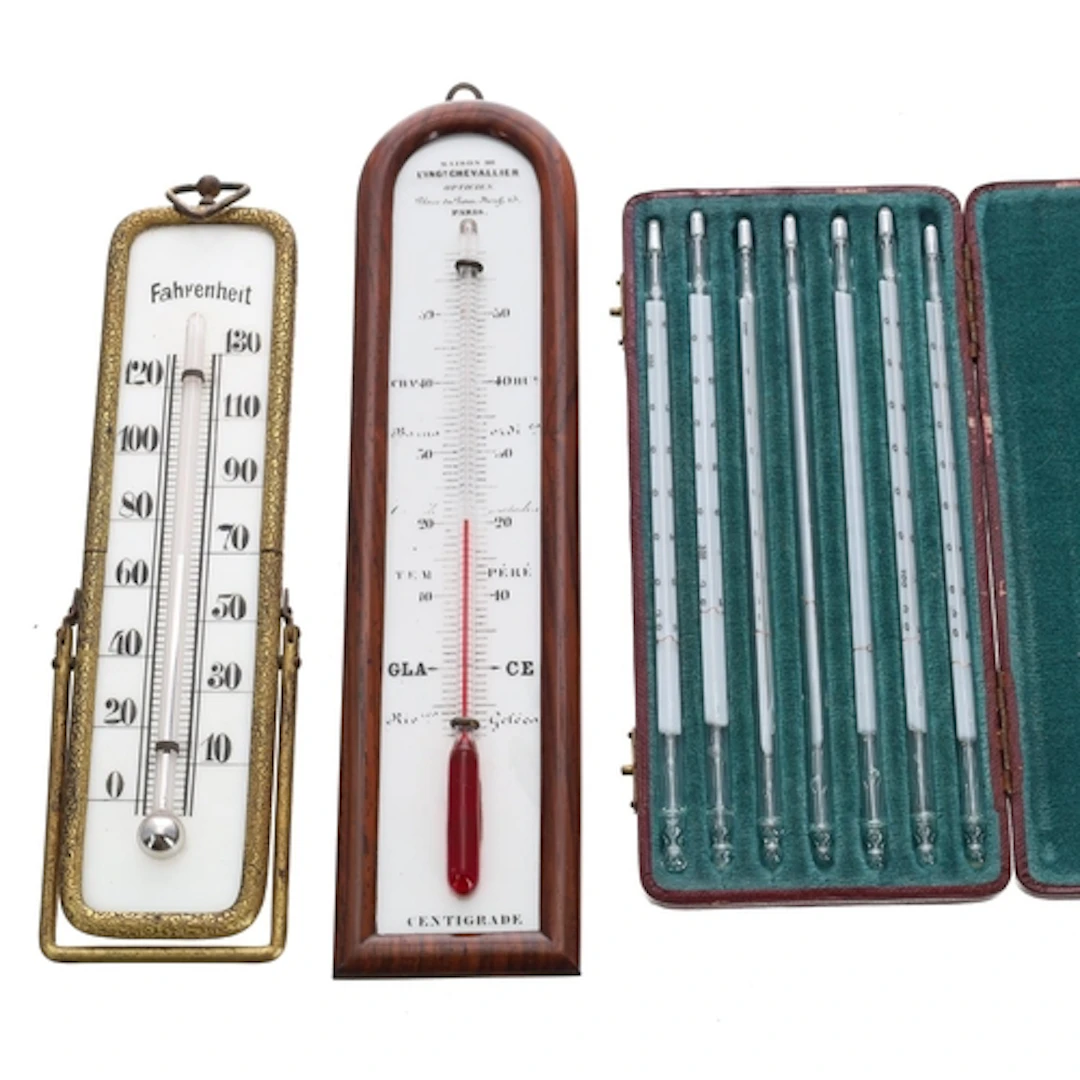 Late 19th century French rosewood cased thermometer, of arch...