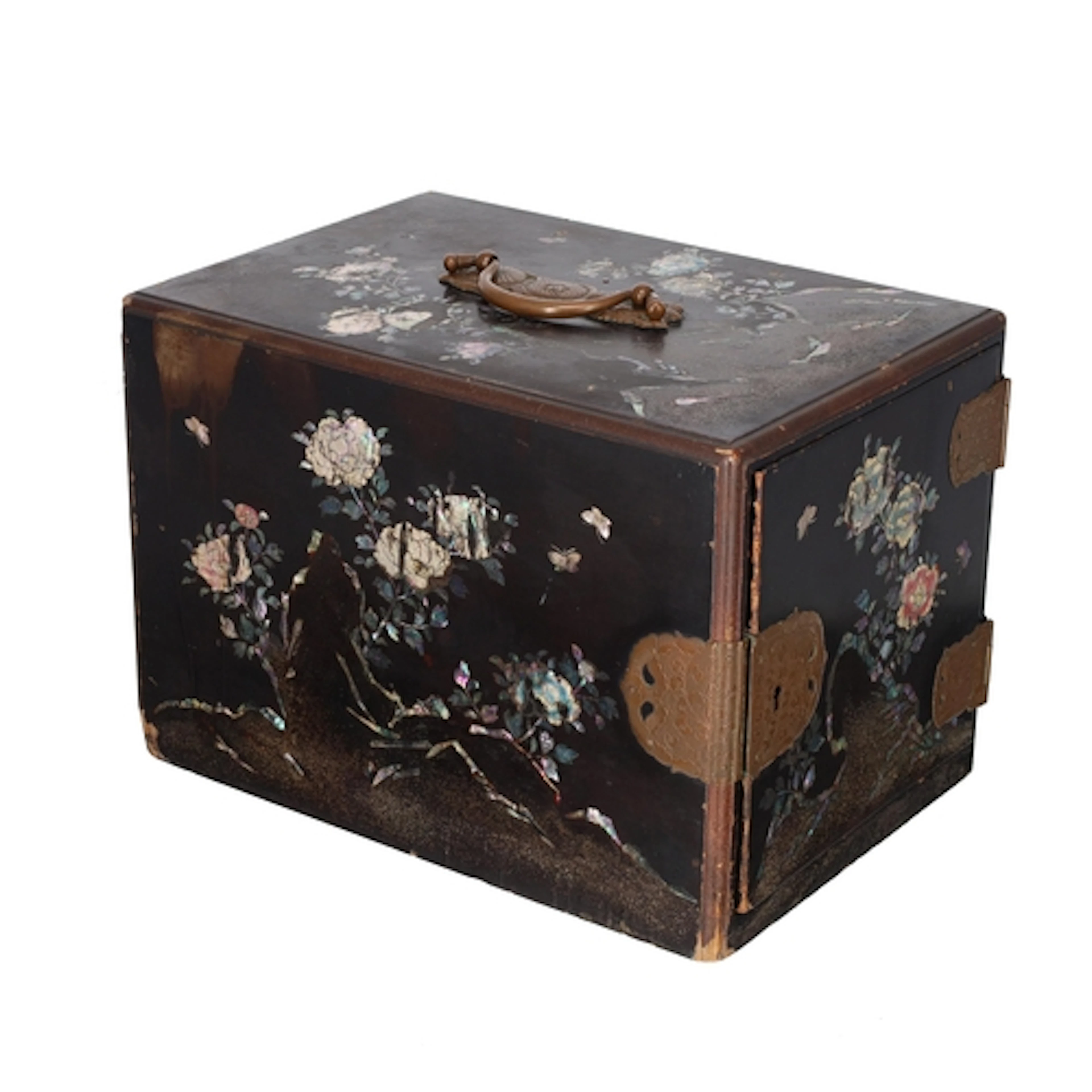 Japanese black lacquer table cabinet, Meiji Period, decorate...