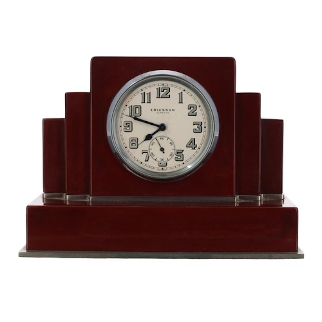 Ericsson Supremo Art Deco electric mantel clock, 2" silvered...