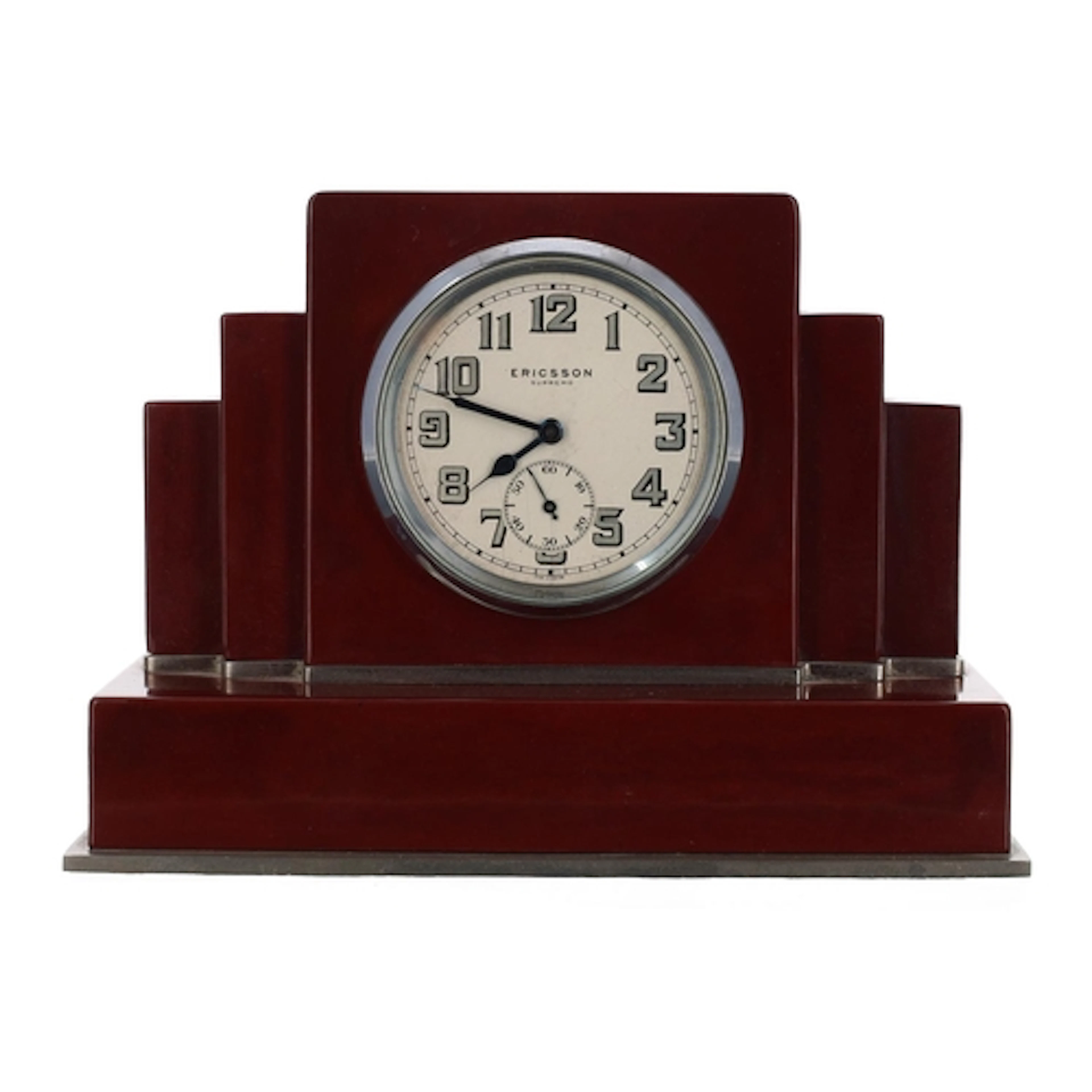 Ericsson Supremo Art Deco electric mantel clock, 2" silvered...