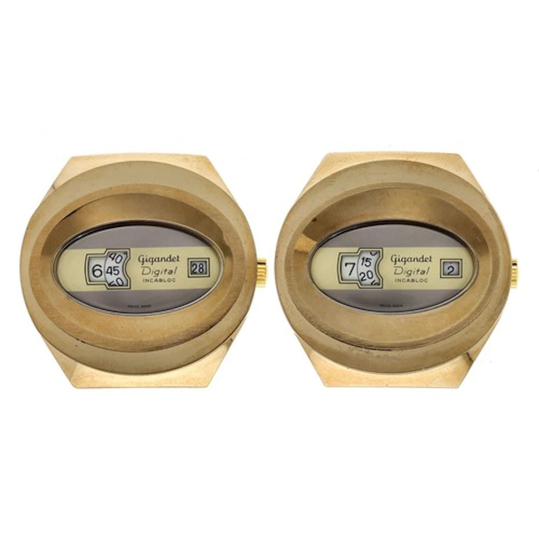 Two Gigandet Digital 'Jump Hour' gold plated and stainless s...