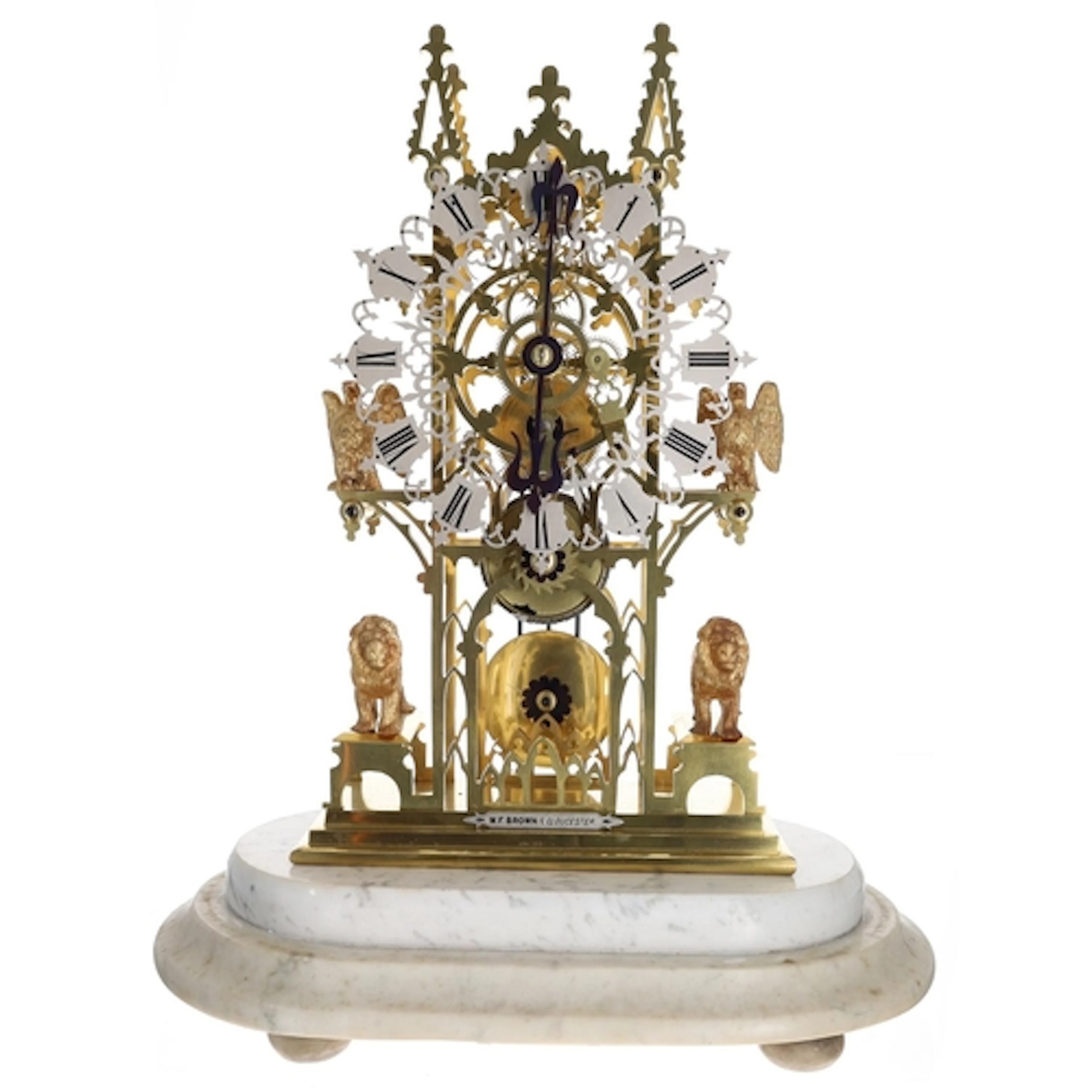 Victorian brass skeleton clock timepiece by Smith & Sons...