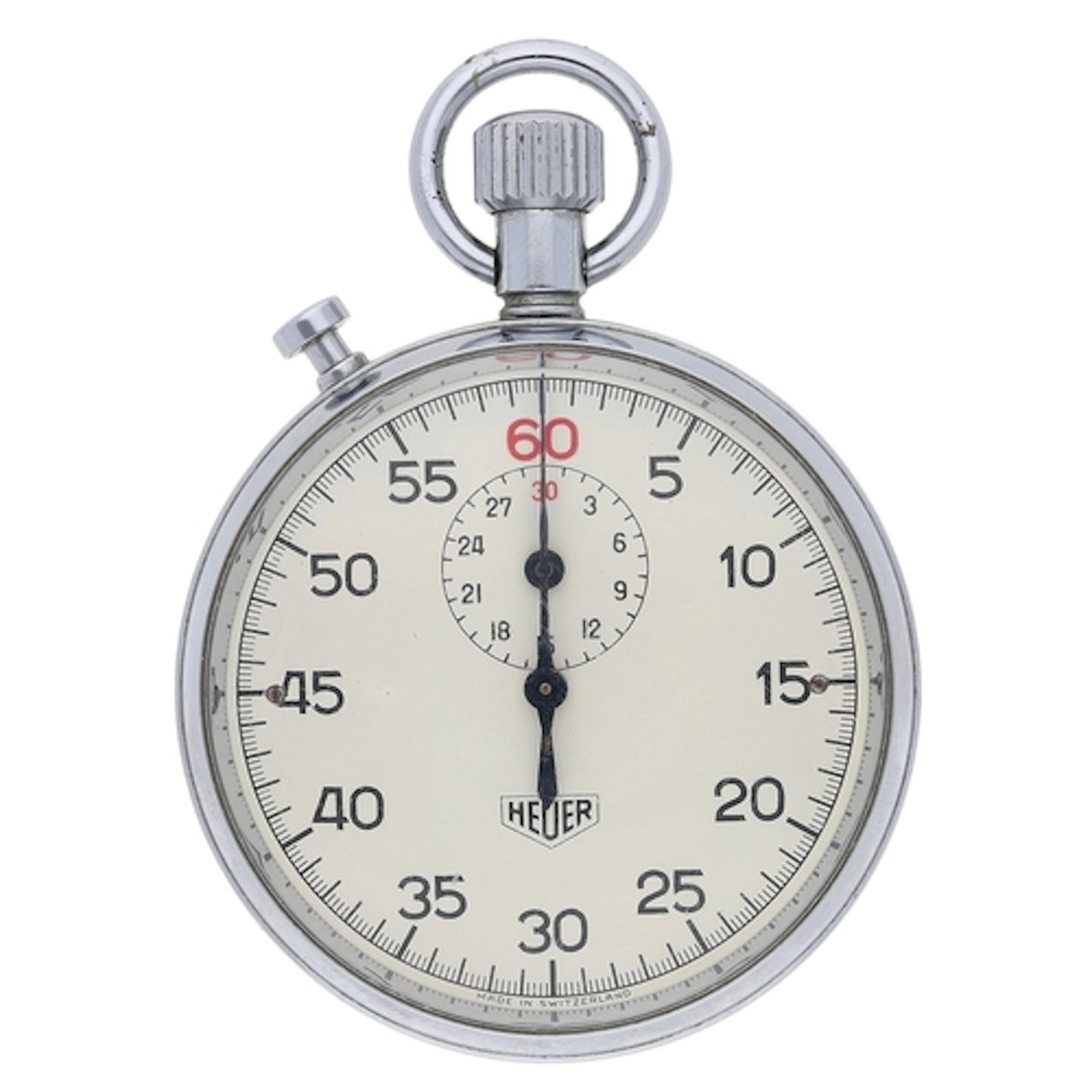 Heuer chrome cased split seconds stopwatch, signed dial, Heu...
