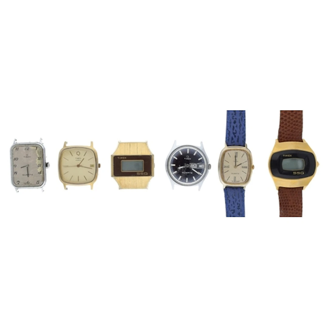 Two Timex SSQ digital LCD wristwatches for repair, quartz (o...
