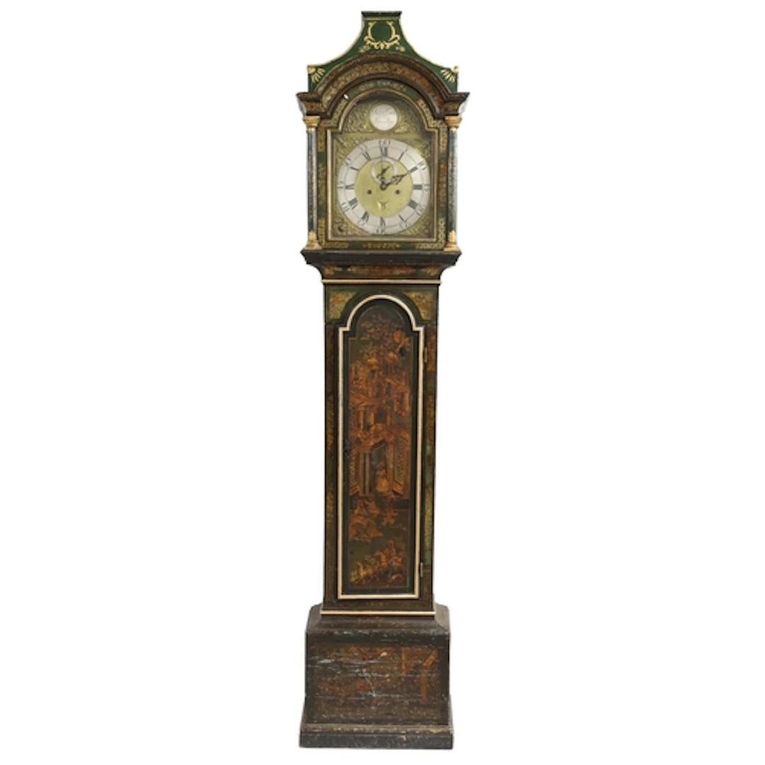 Decorative 18th century eight day green lacquered chinoiseri...