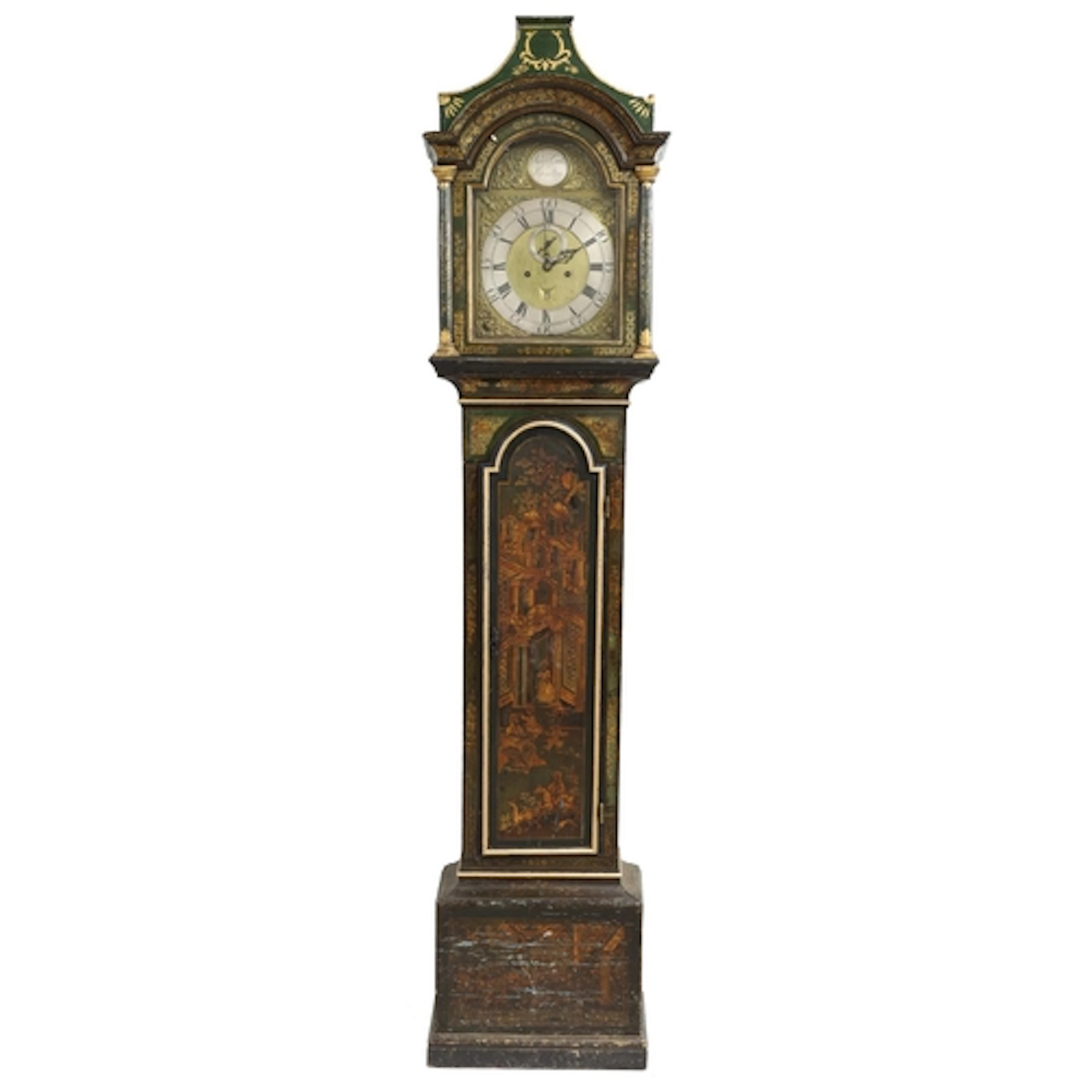 Decorative 18th century eight day green lacquered chinoiseri...