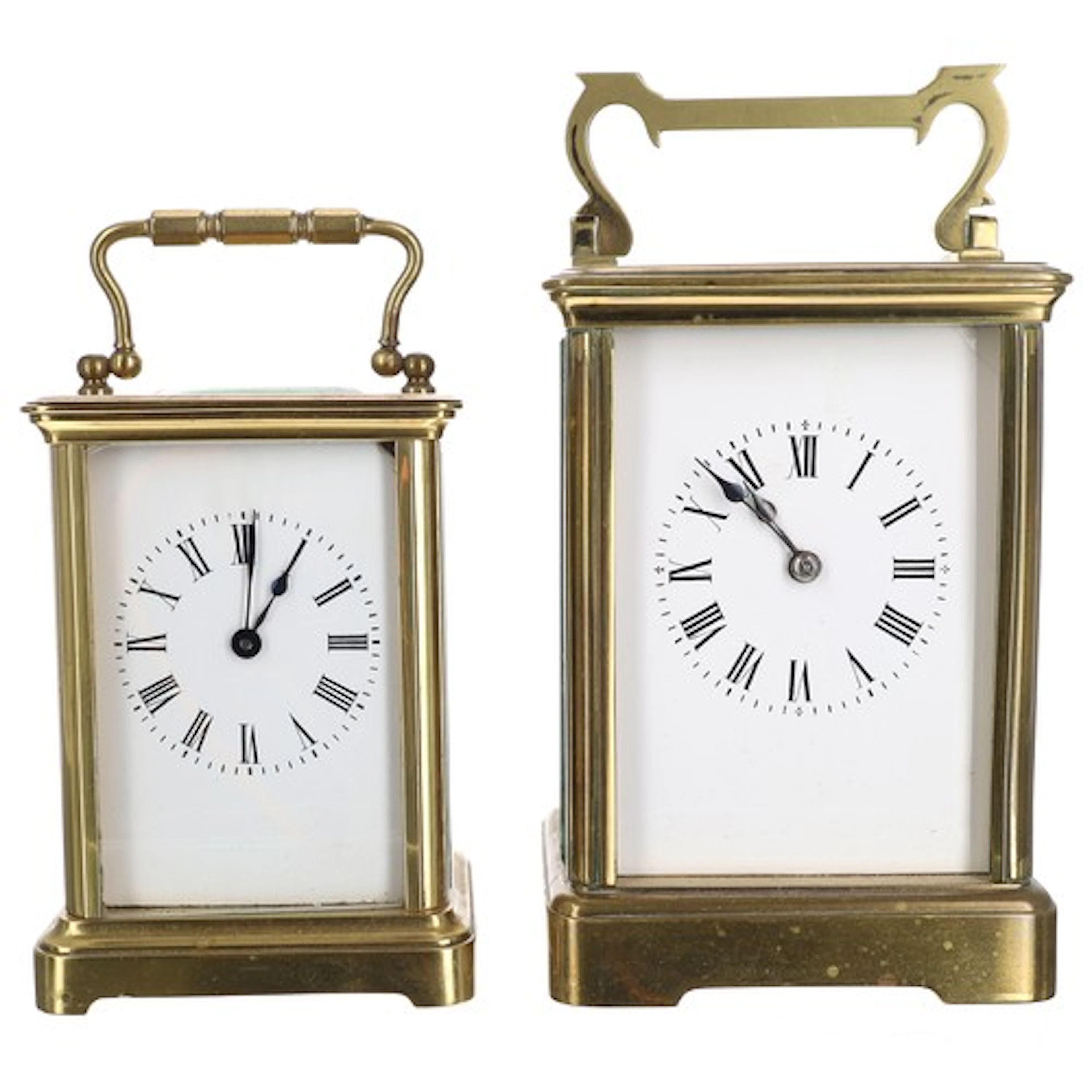 French striking brass carriage clock, white Roman numeral di...