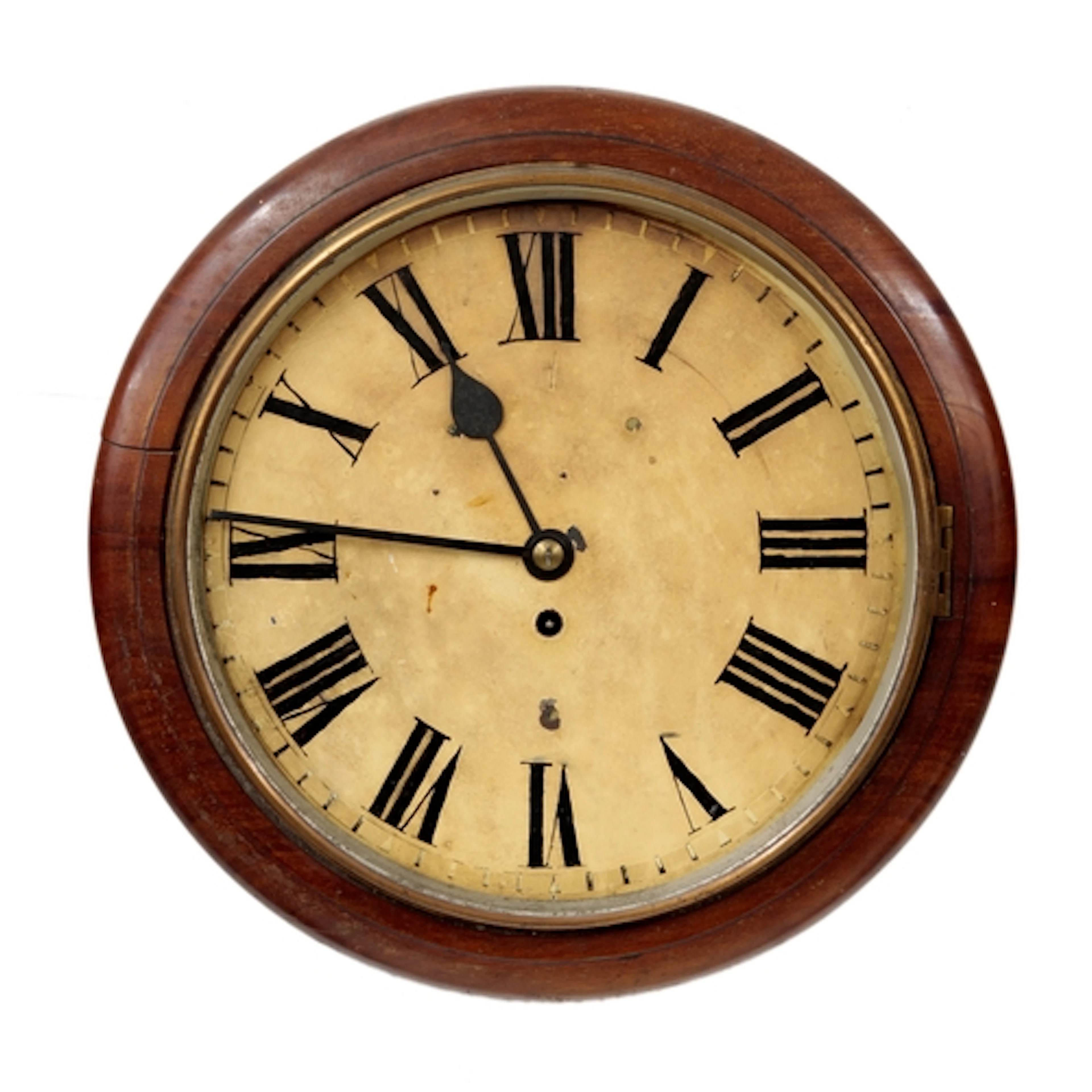 Mahogany single fusee wall dial clock for restoration, 12" R...