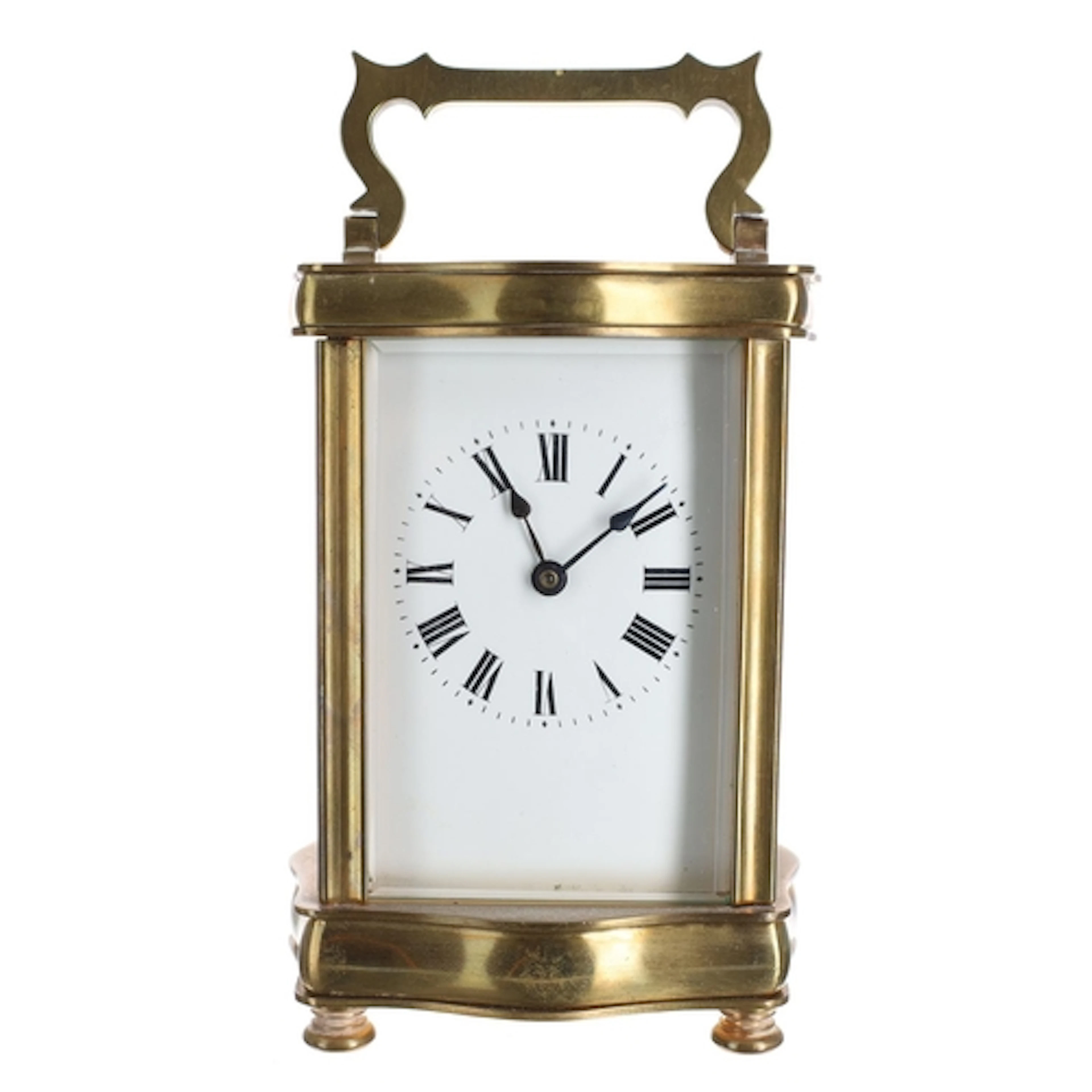 French brass carriage clock timepiece, with white enamel Rom...