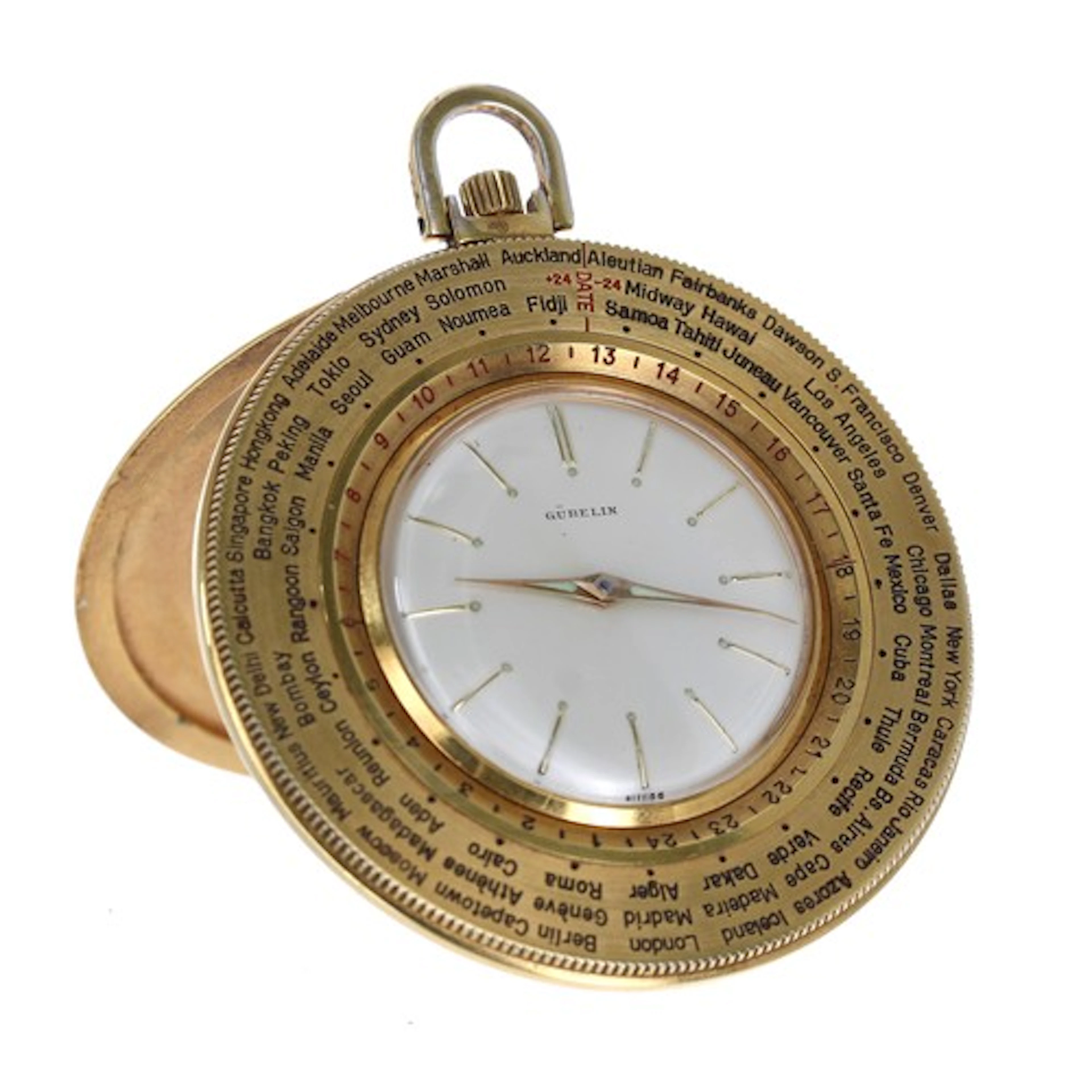 Gubelin gold plated pocket watch timepiece with world time i...