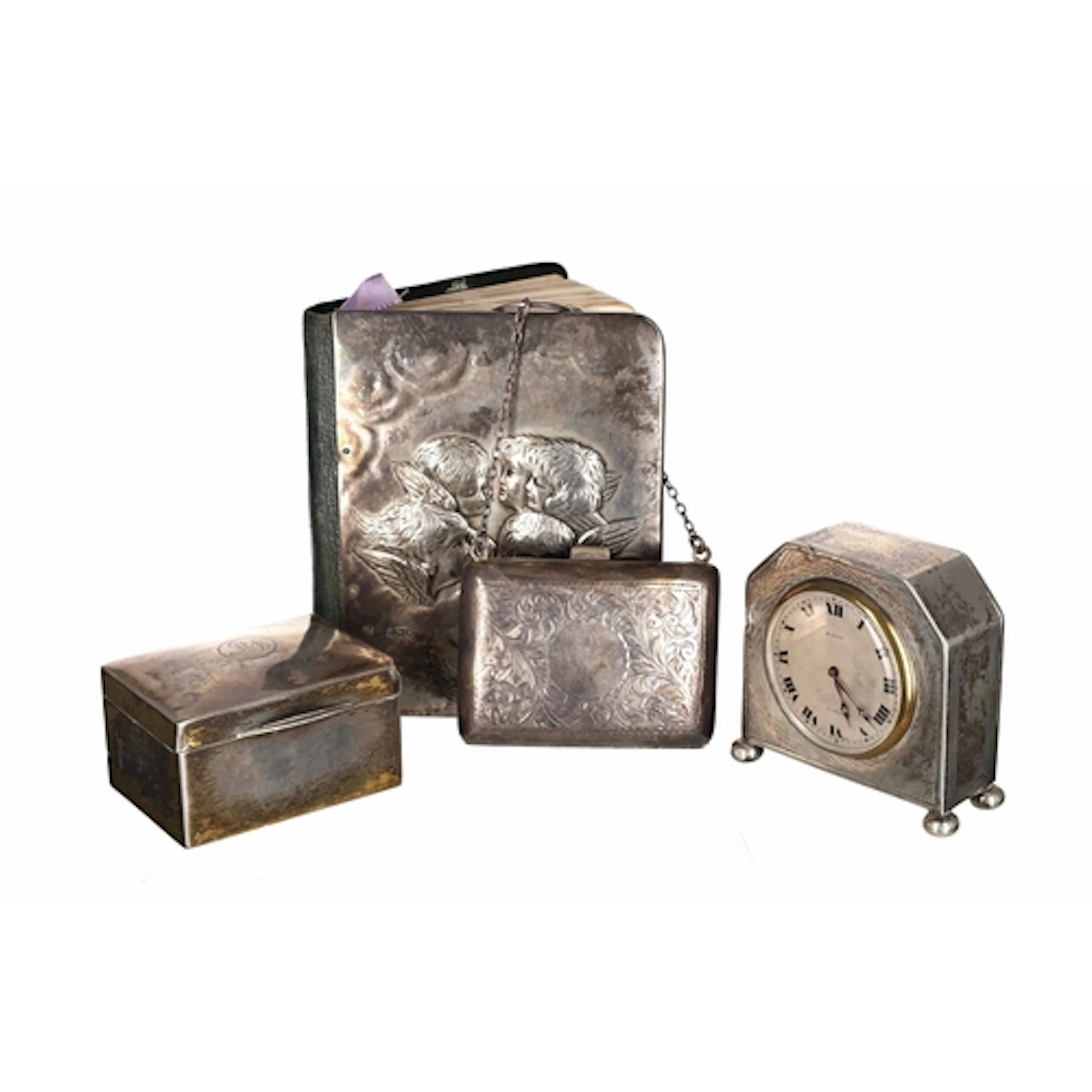 Silver cased 8 day table clock timepiece, the dial signed Fr...