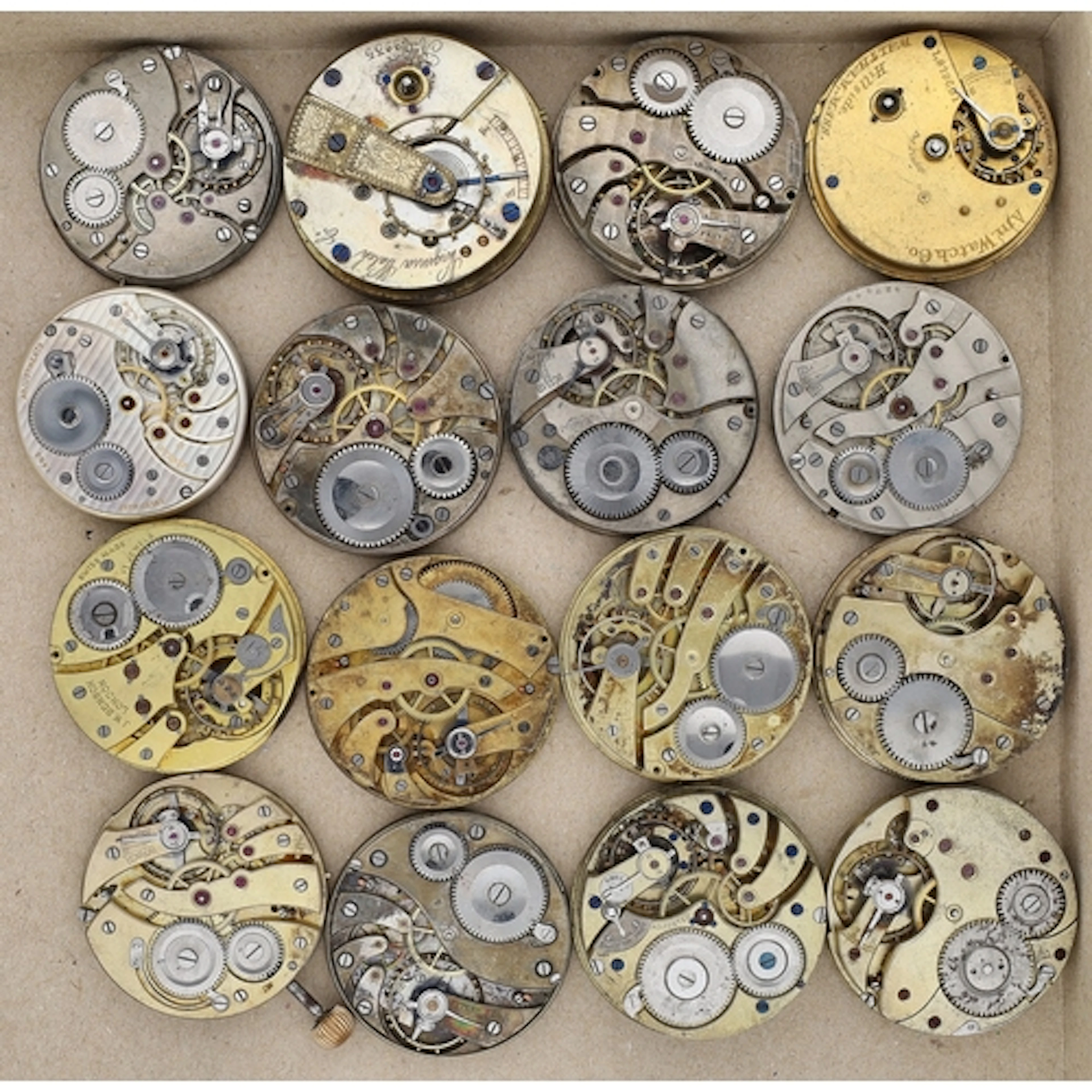 Sixteen lever pocket watch movements principally for repair ...