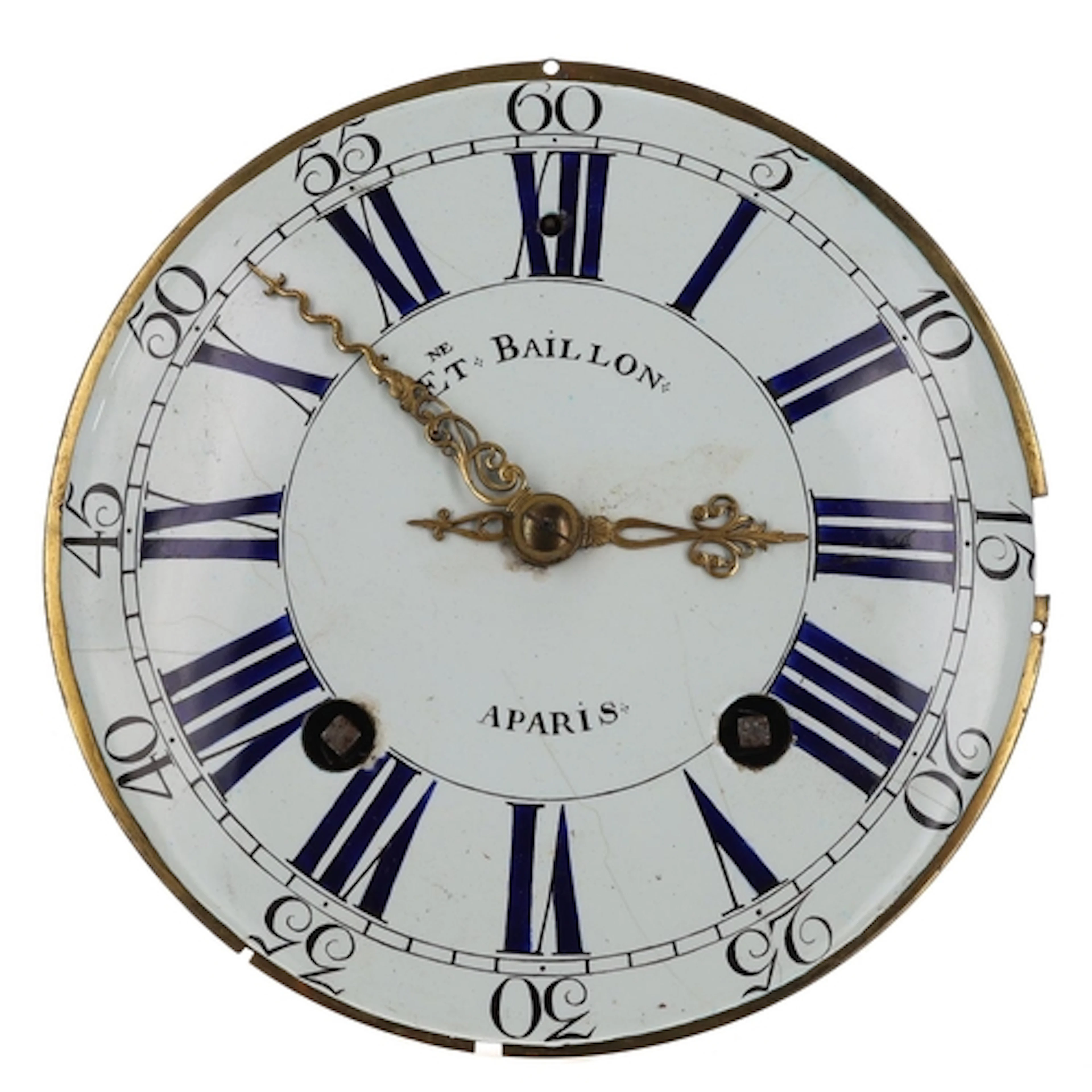 French Louis XV two train clock movement signed E Baillon, á...