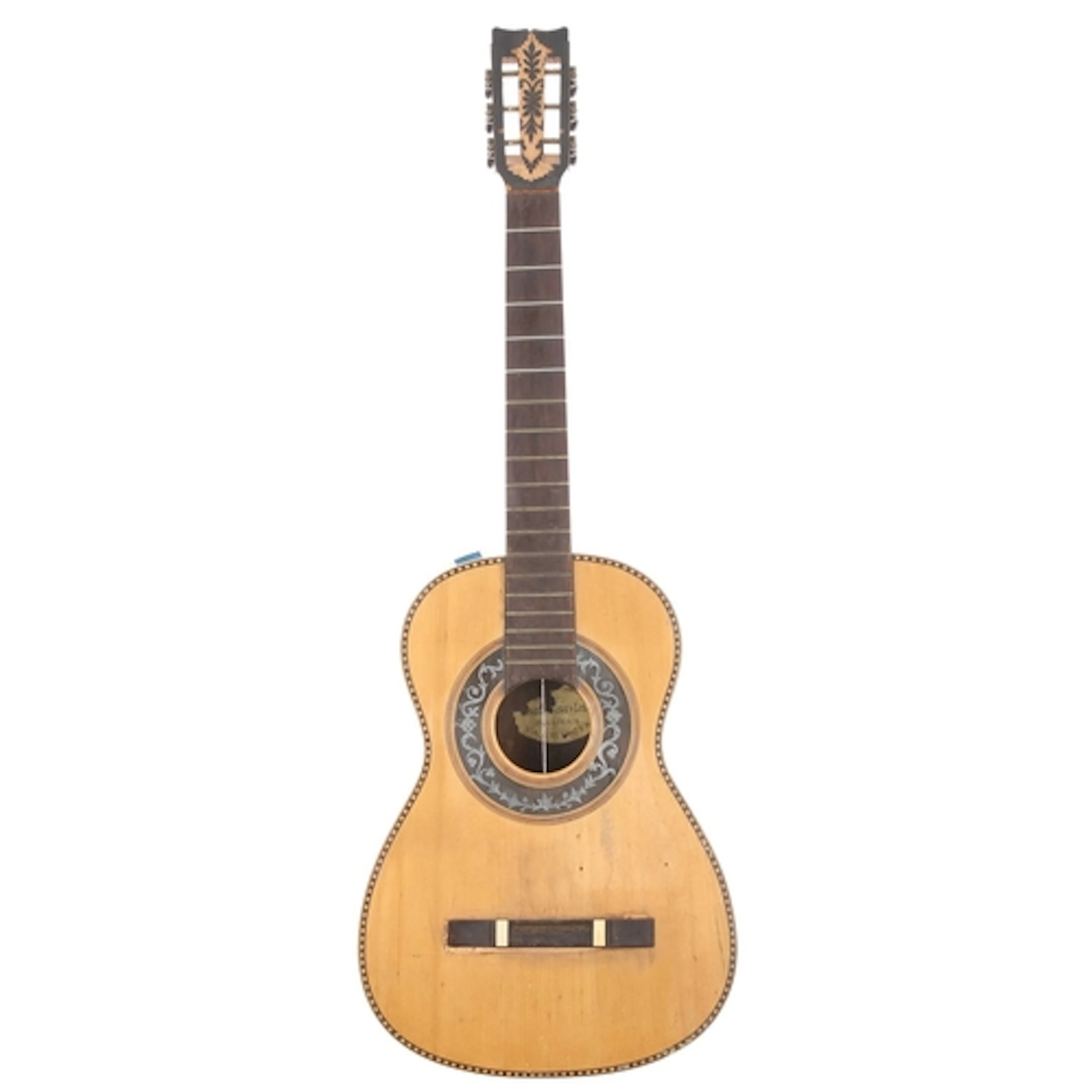 Antique Valencian guitar in need of restoration, labelled Fr...