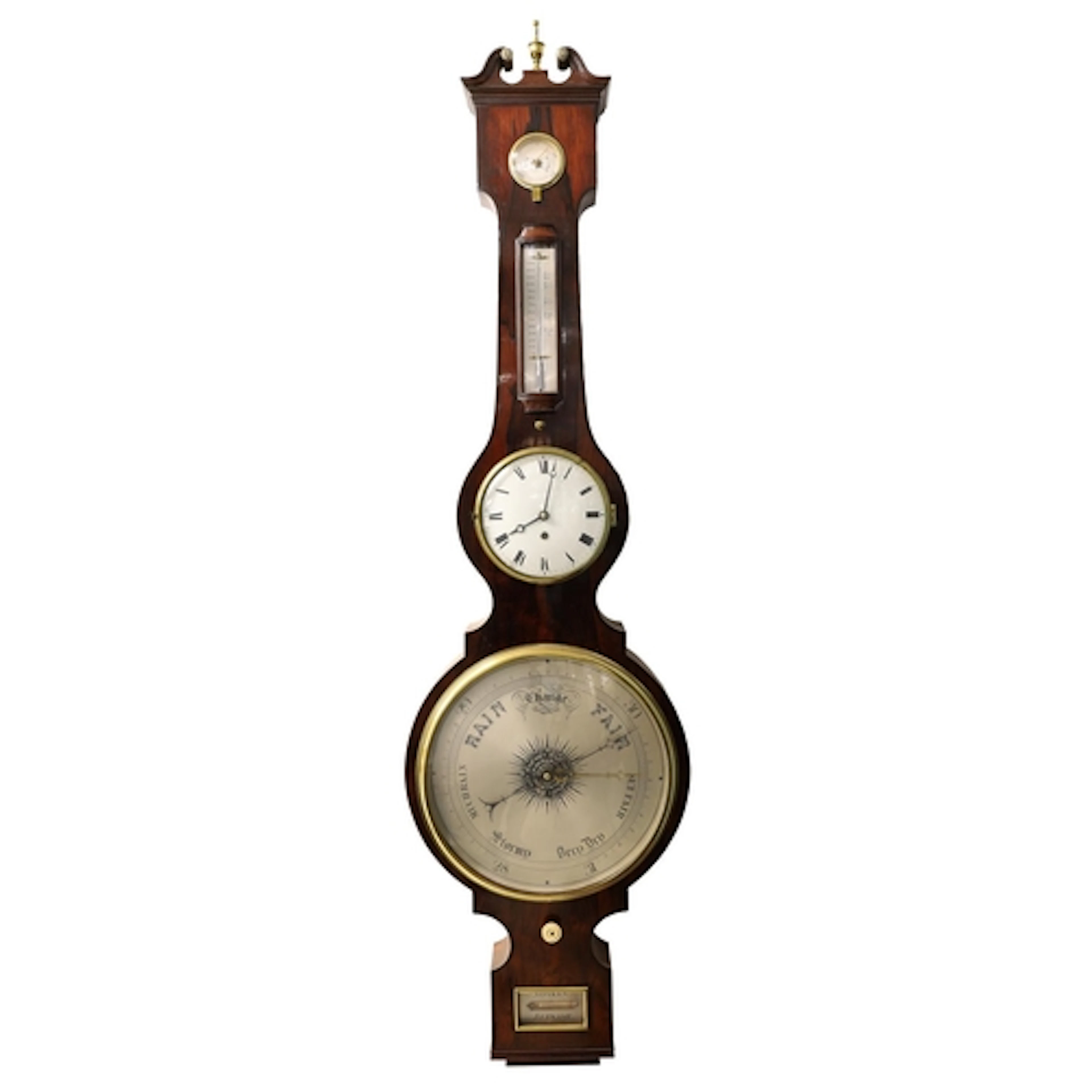 Good rosewood five glass wheel clock/barometer signed Noakes...