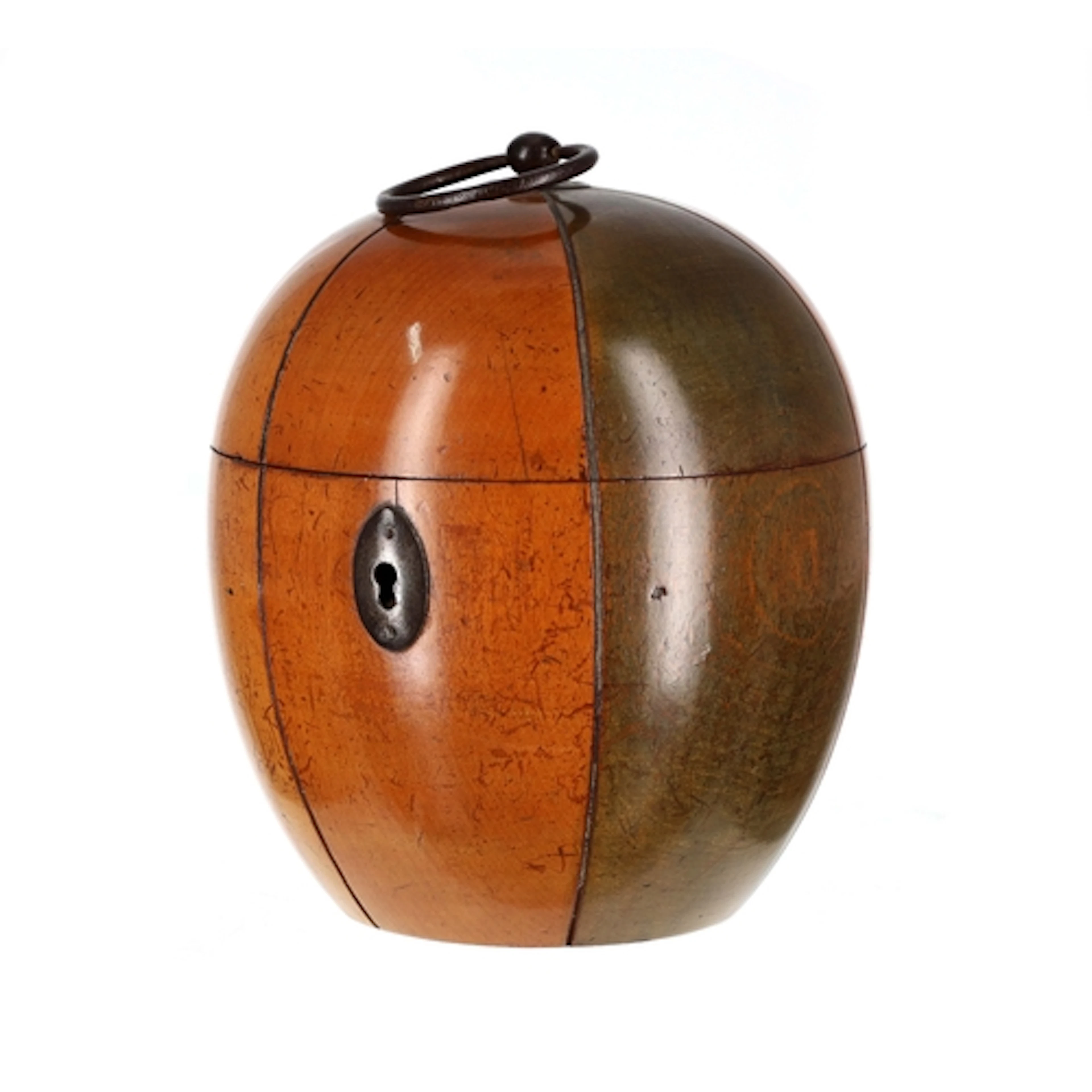 Georgian stained treen tea caddy in the form of a melon, hav...