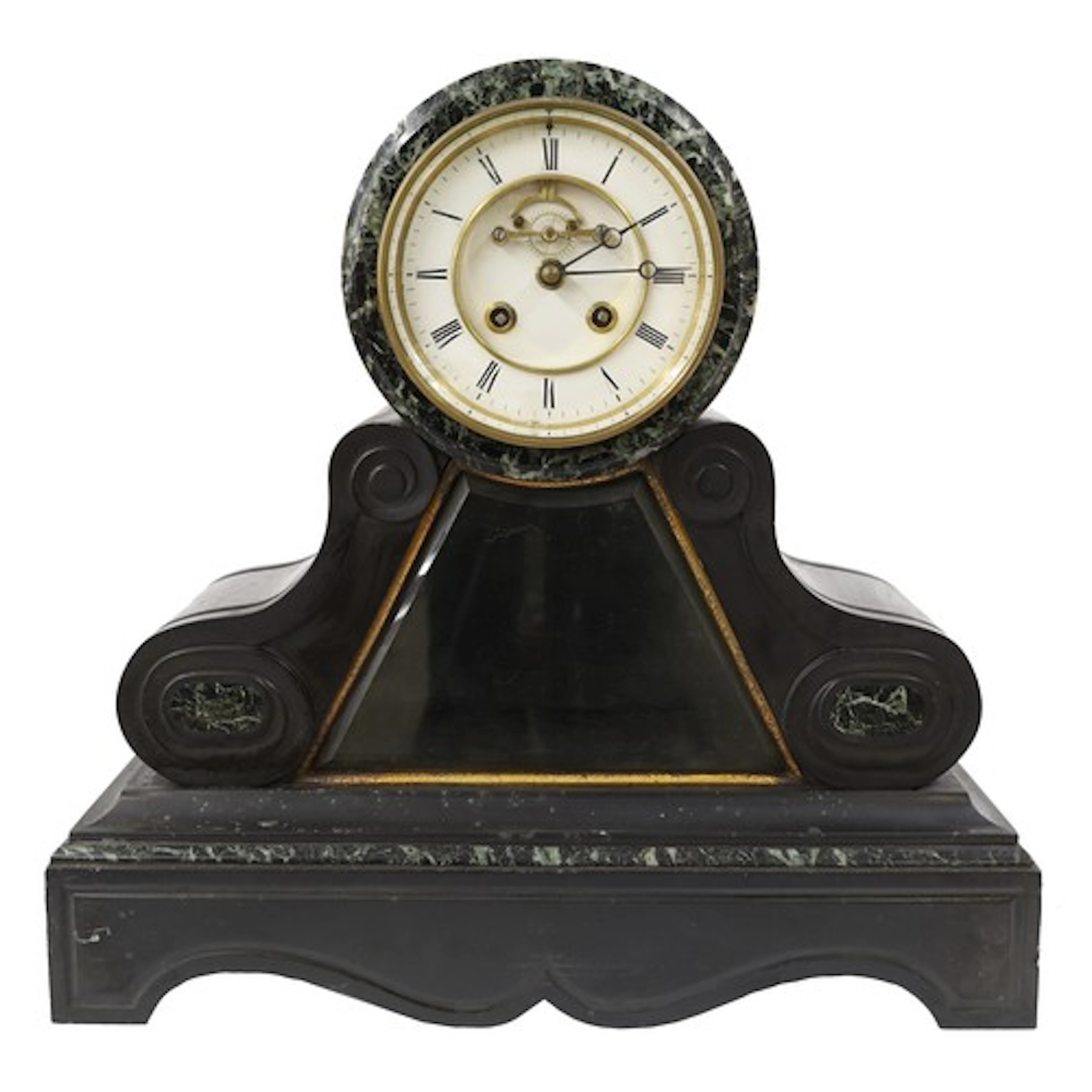 French late 19th century green marble and black slate drumhe...