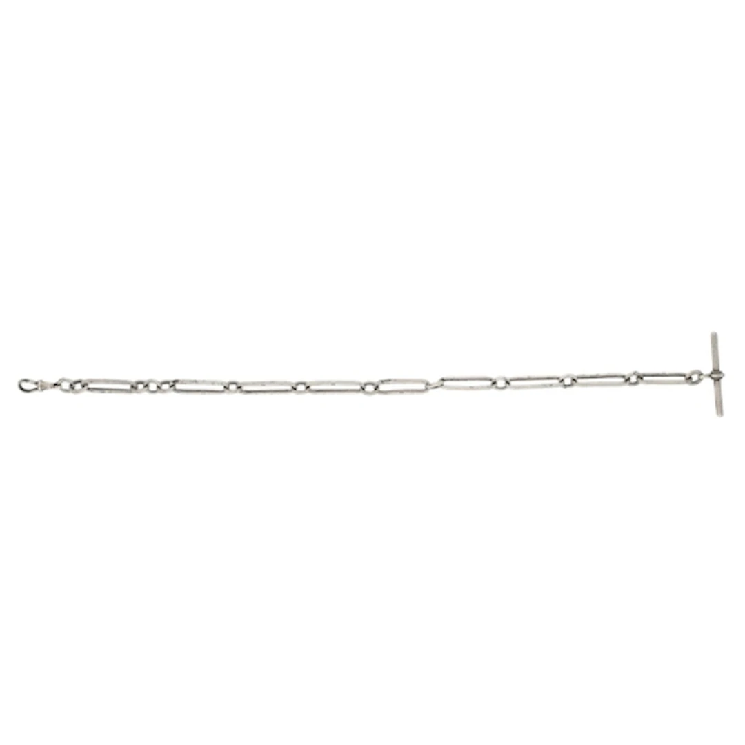 Silver Figaro link watch chain, with silver T-bar and silver...