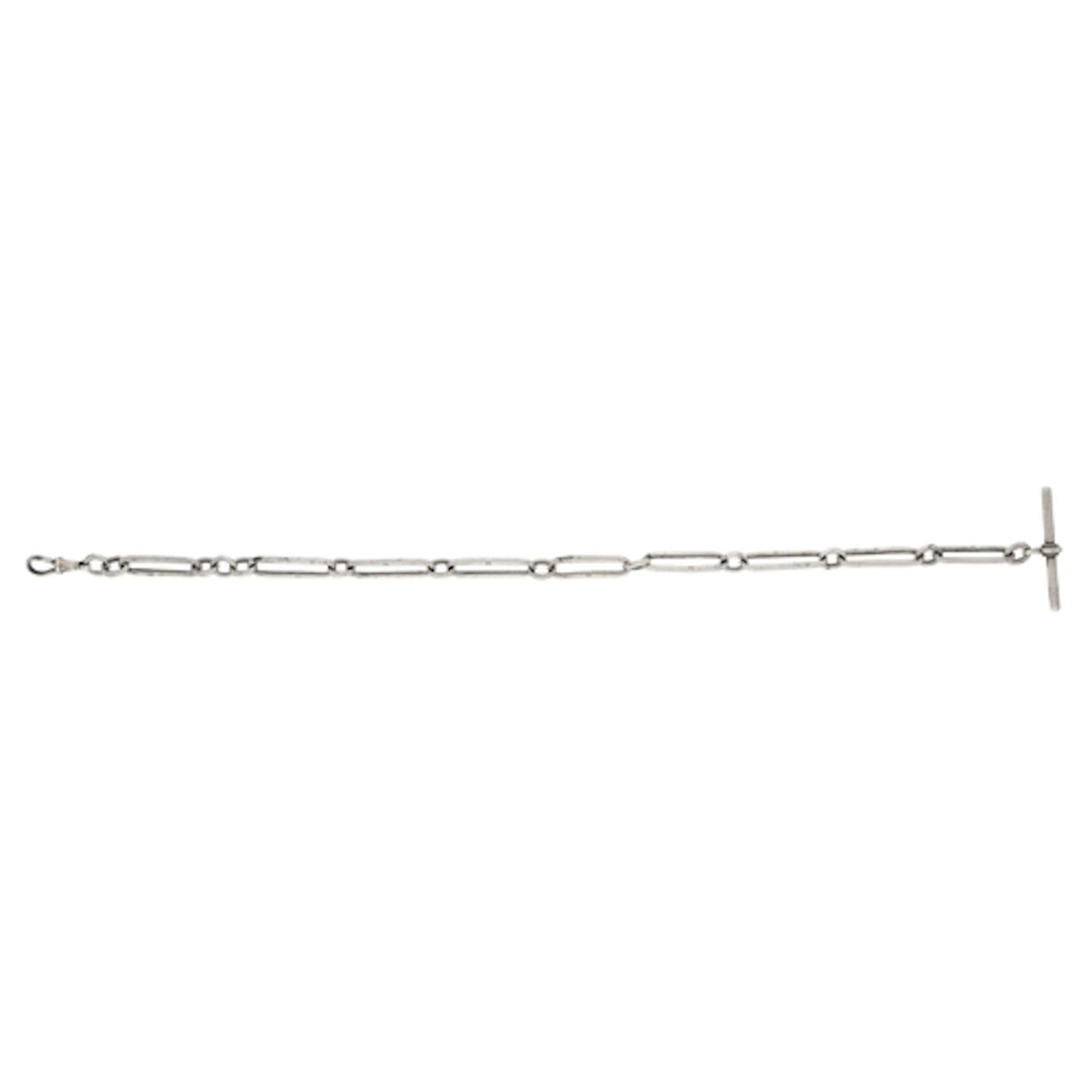 Silver Figaro link watch chain, with silver T-bar and silver...