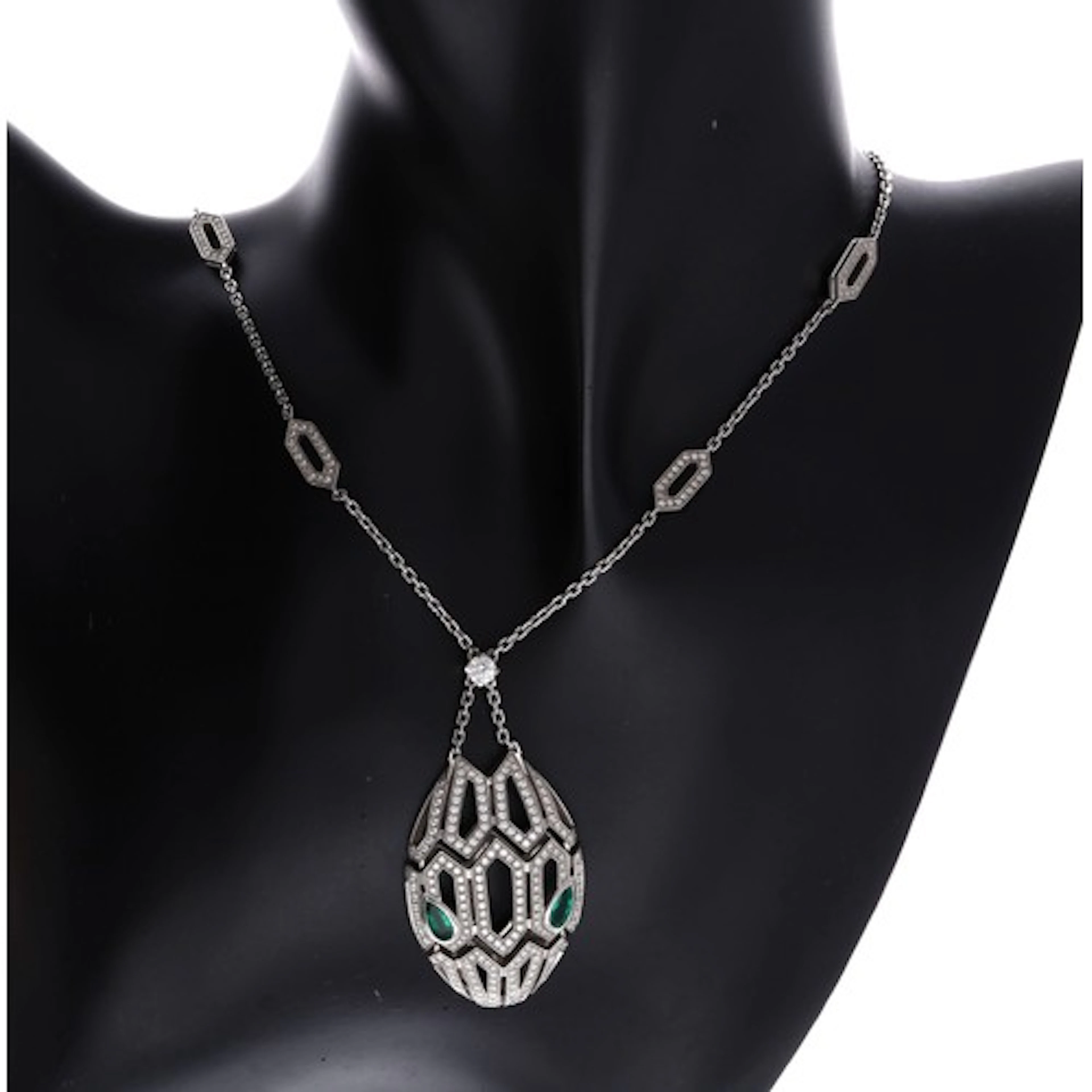 Fine Bulgari Seduttori 18ct white gold diamond and emerald p...