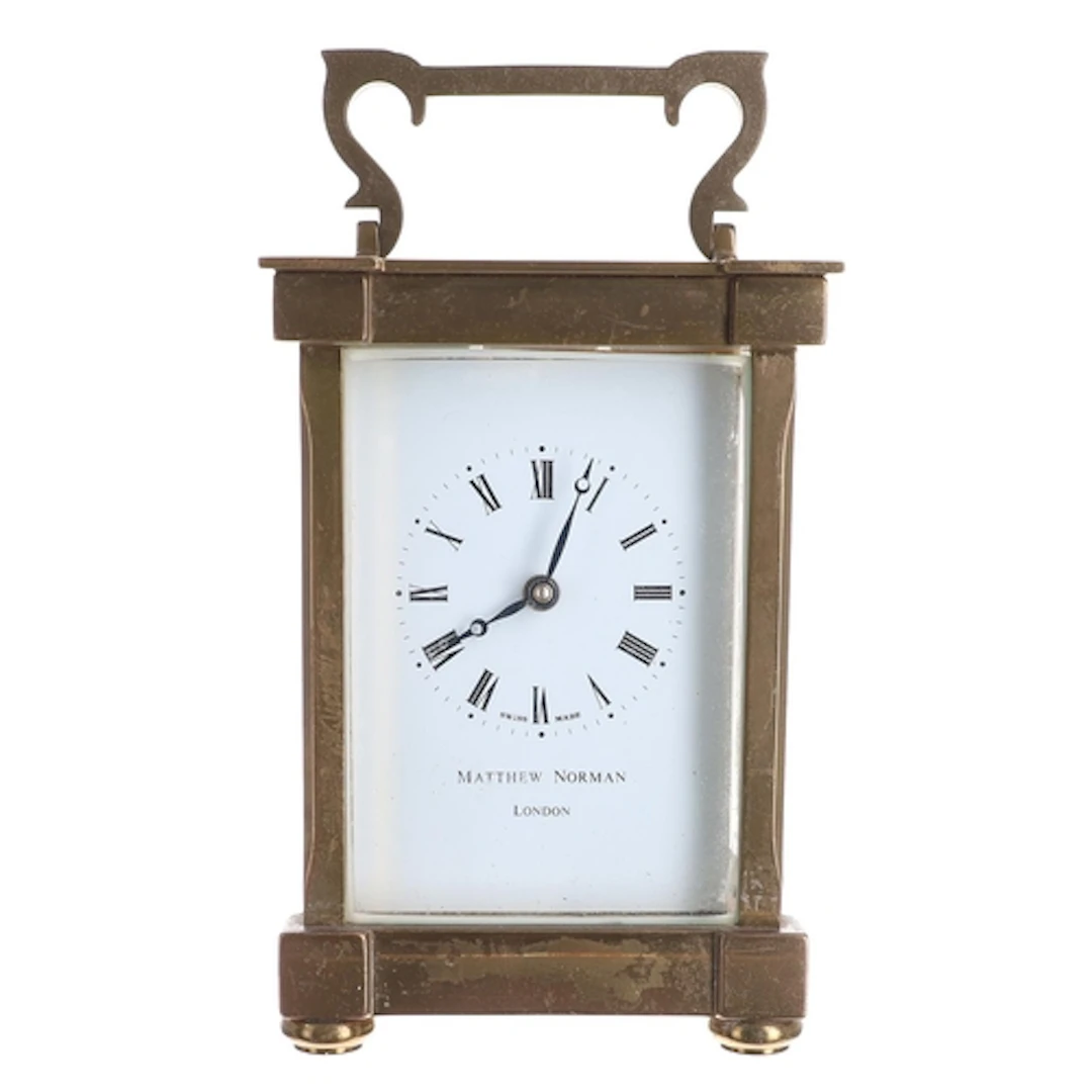 Matthew Norman brass carriage clock timepiece, No. 1794, sig...