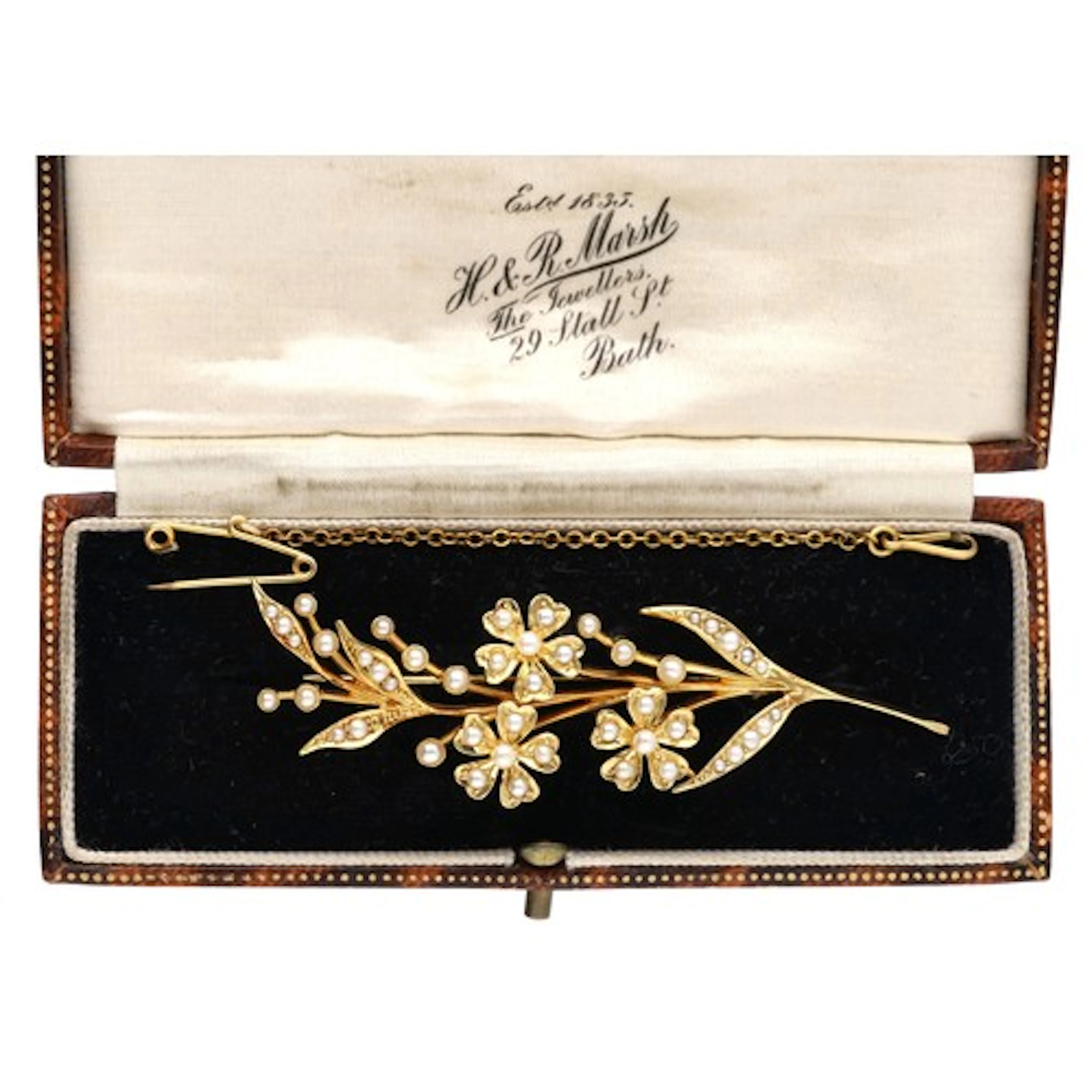 Attractive Victorian 15ct seed pearl foliate design brooch, ...