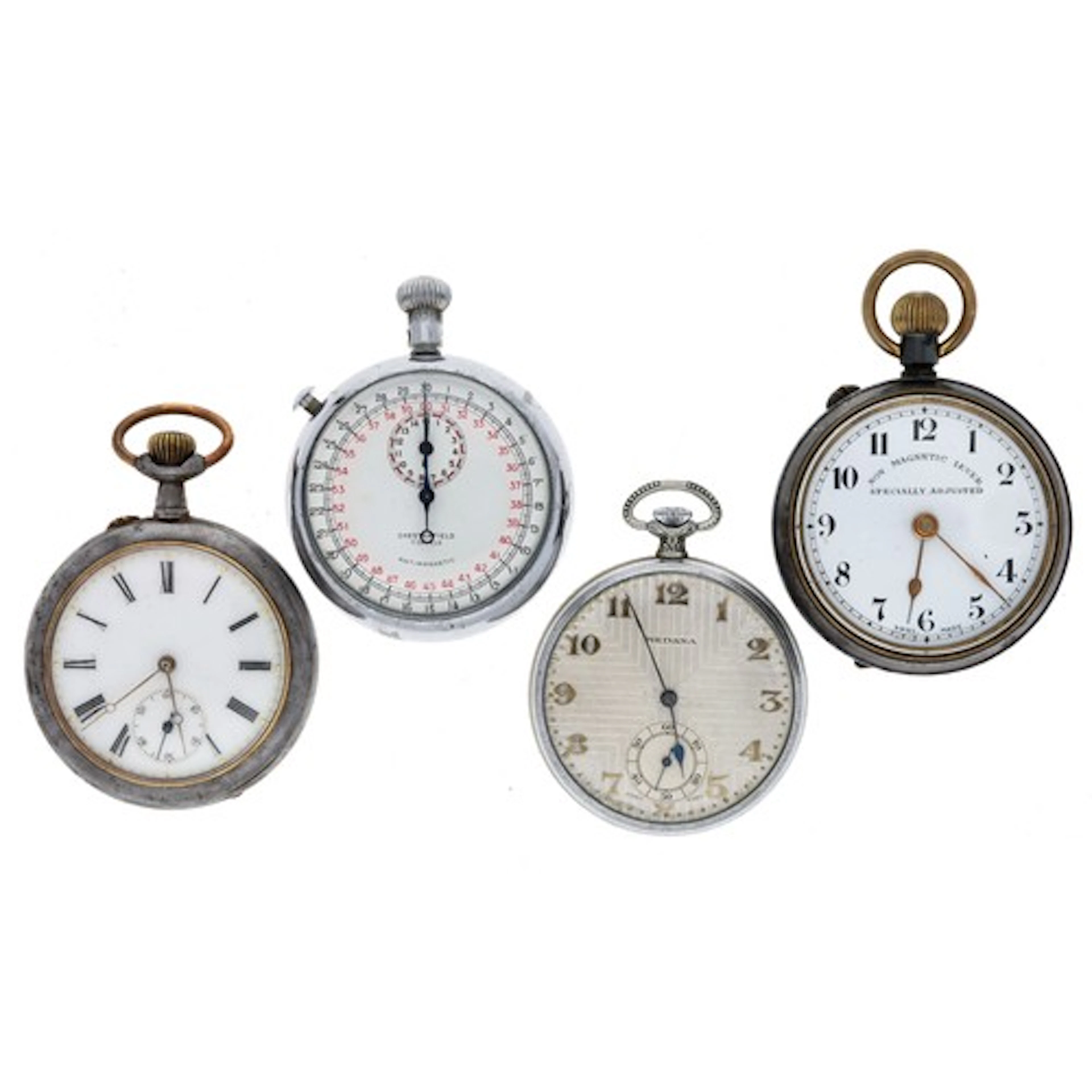 Gunmetal cylinder pocket watch, 50mm; together with Medana n...
