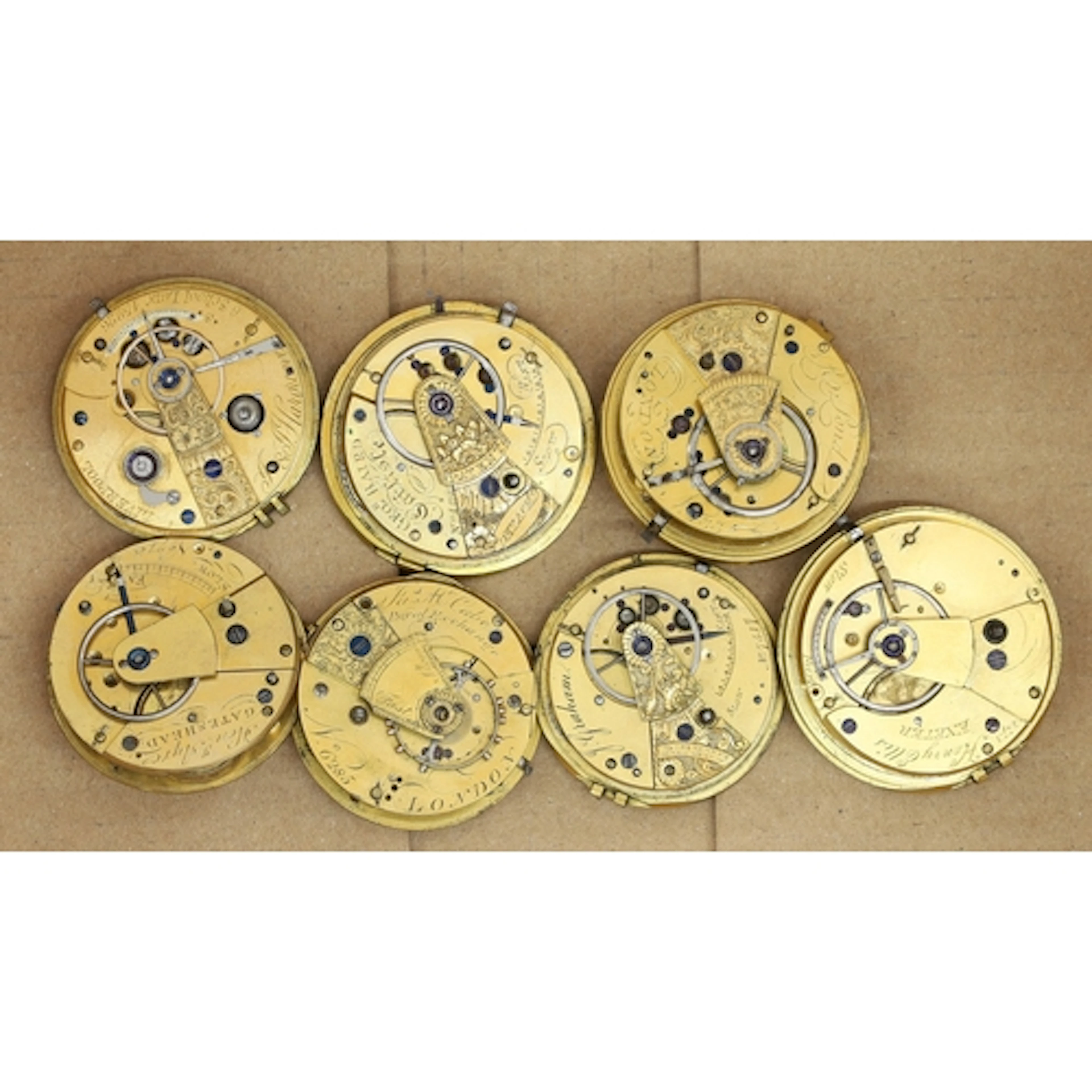 Six fusee lever pocket watch movements principally for repai...