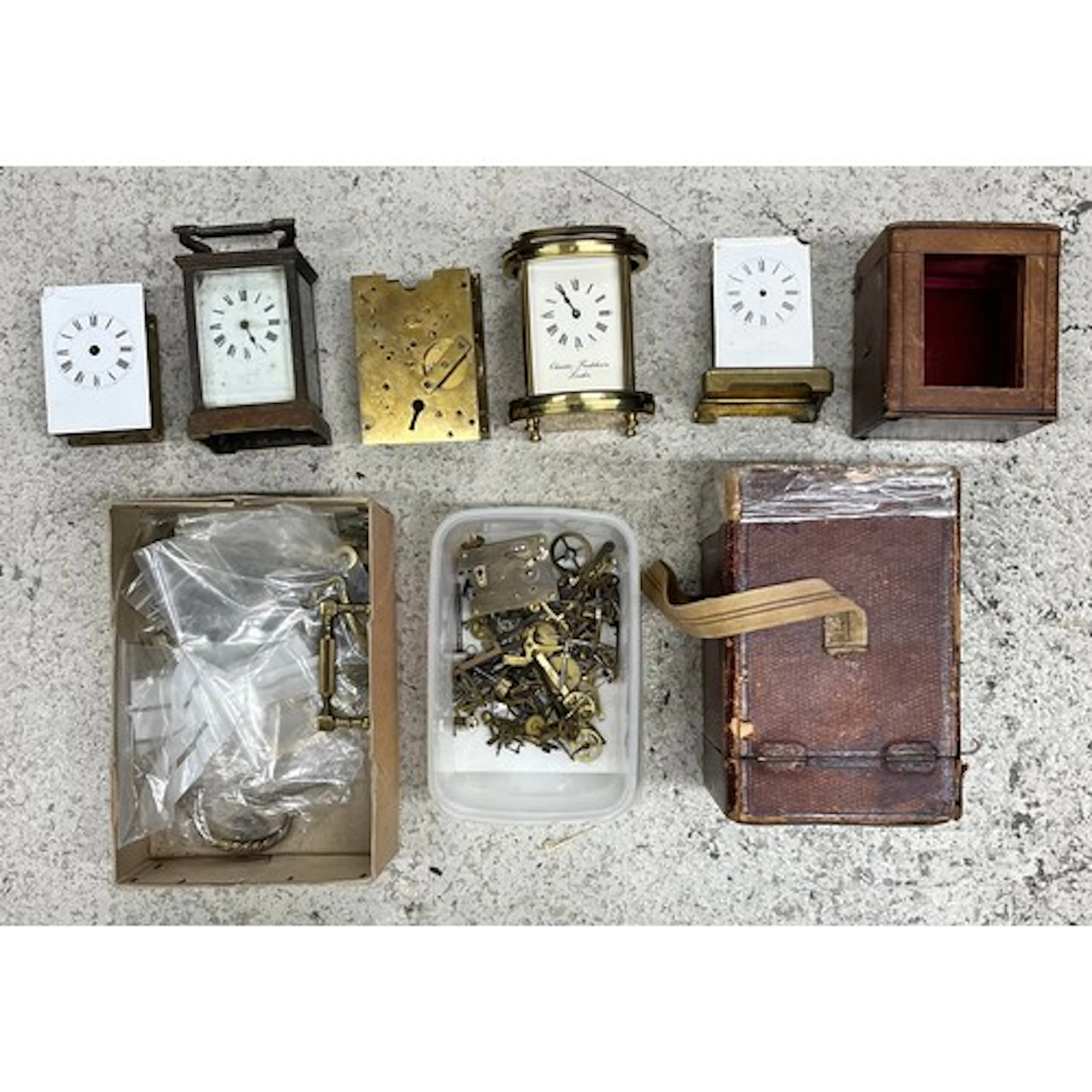 Two carriage clocks for repair; together with three carriage...