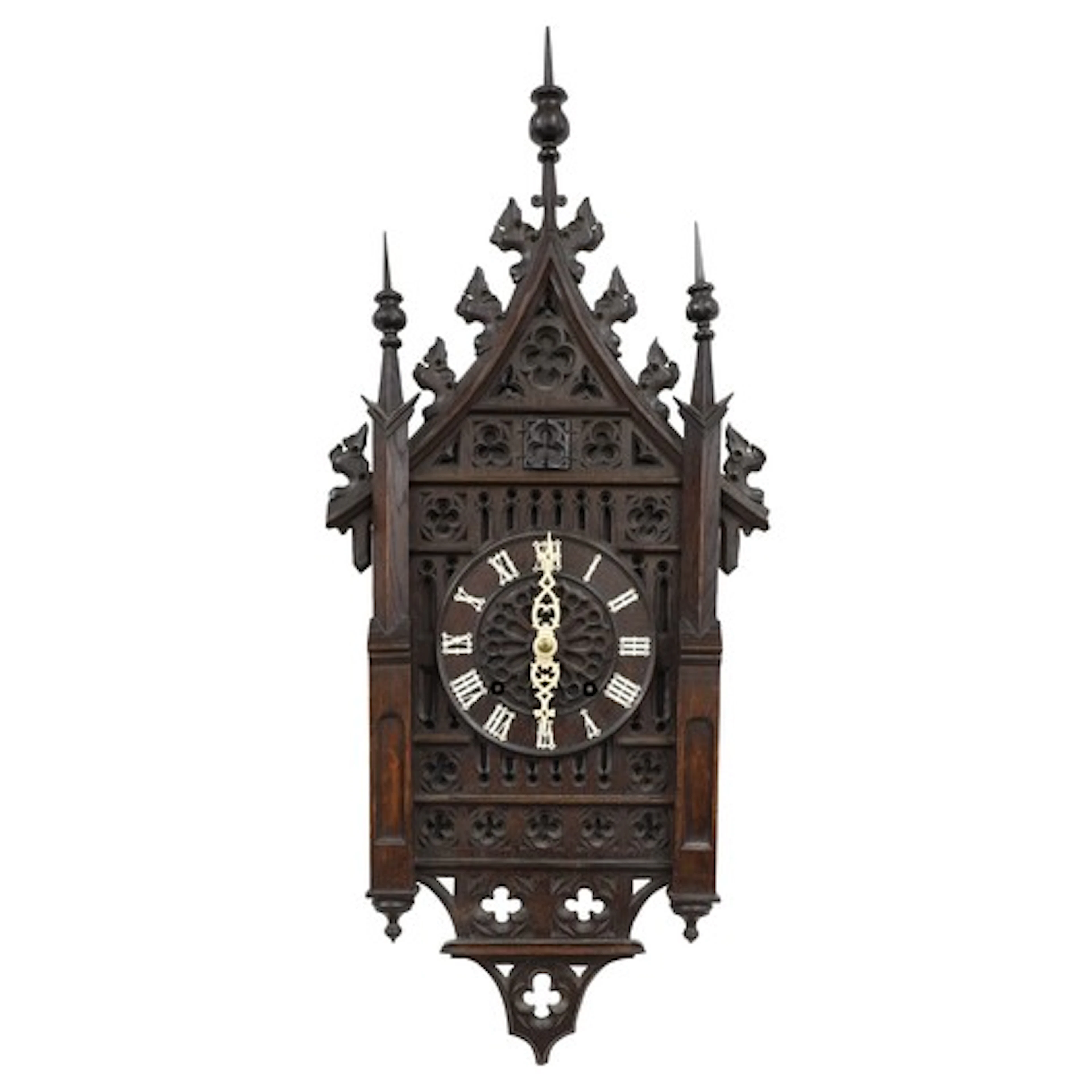German 19th century Black Forest double fusee gothic oak wal...