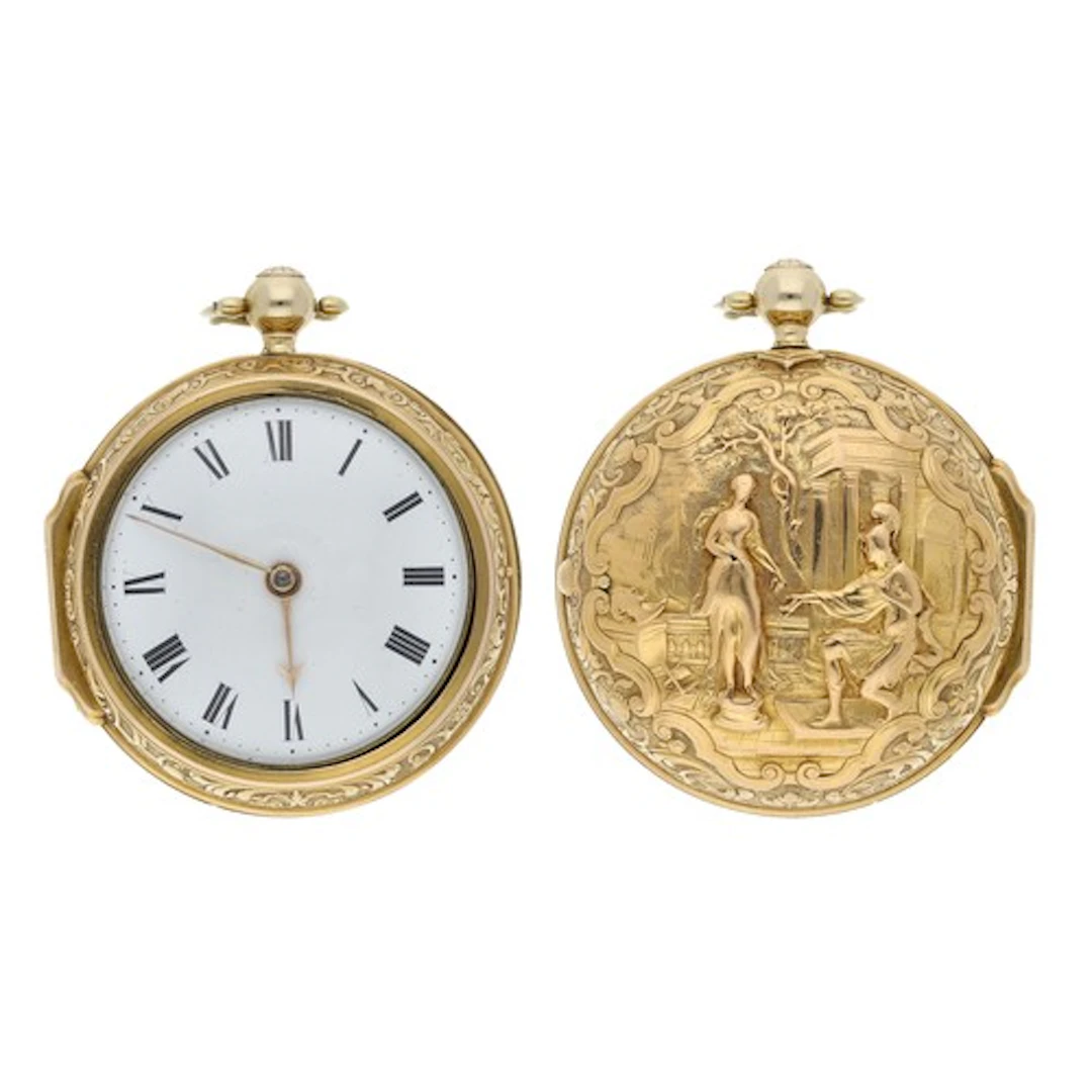 Perigal, London - gilt metal cylinder repousse pair cased po...