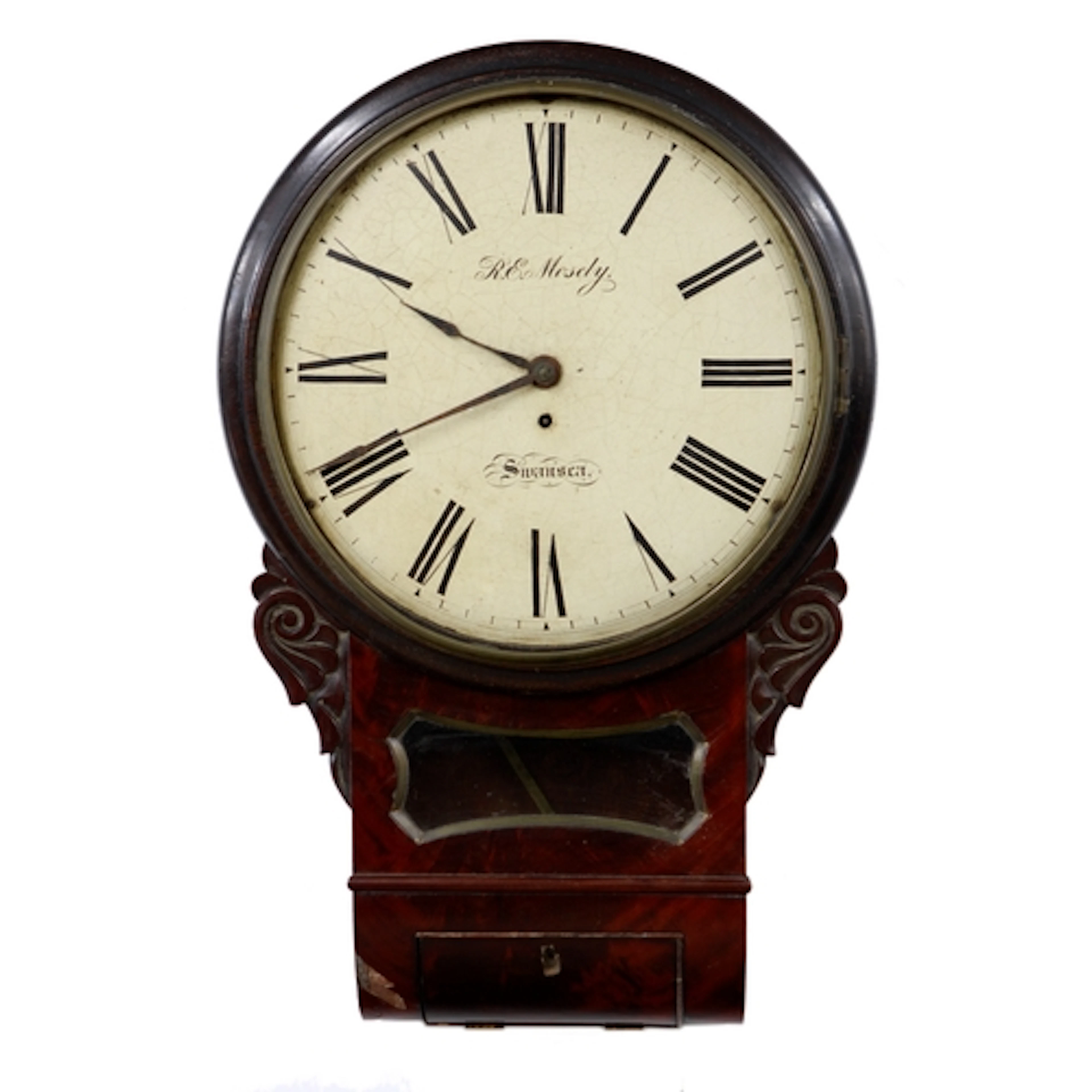 Early 19th century mahogany single fusee drop dial wall cloc...
