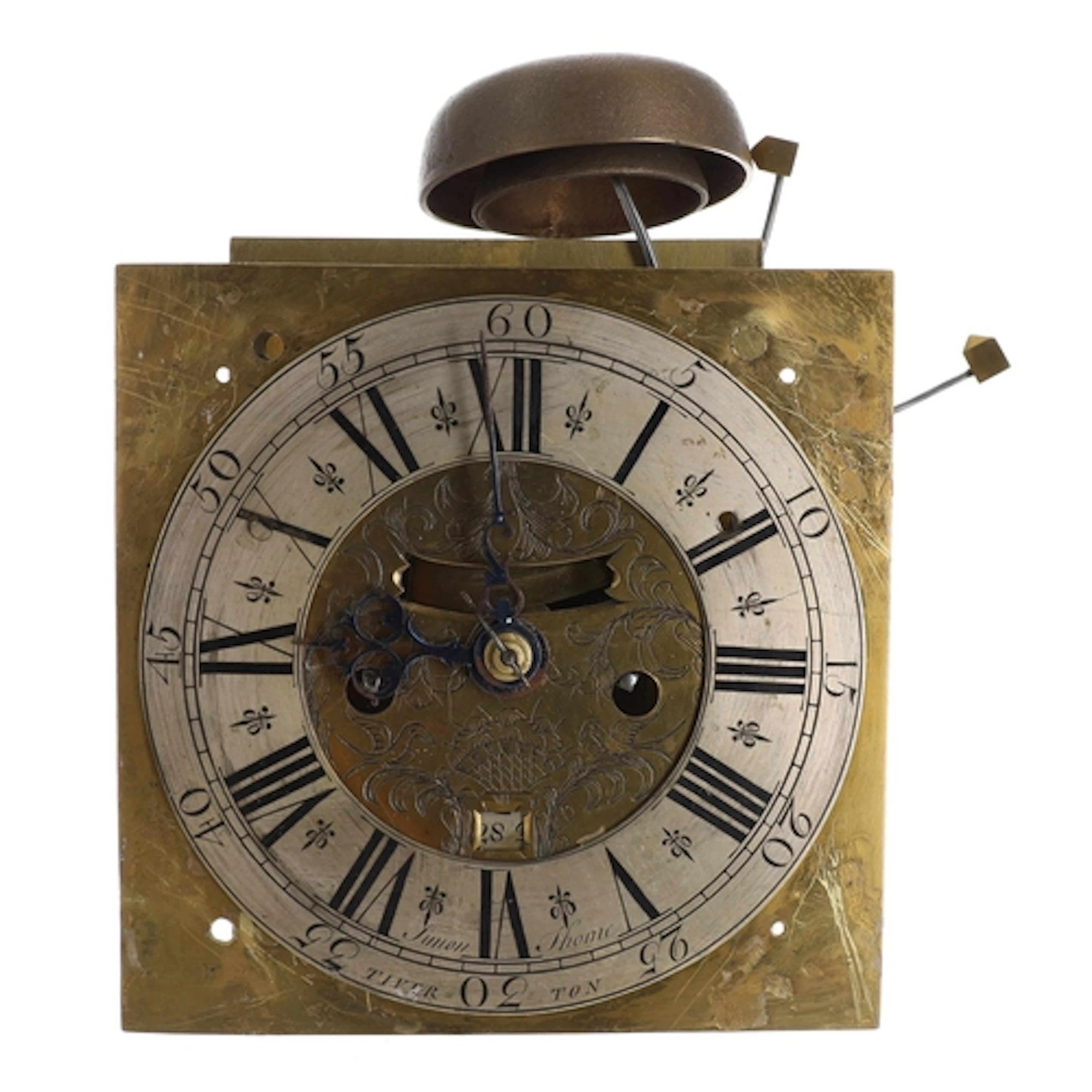 English 18th century brass verge bracket clock movement, the...