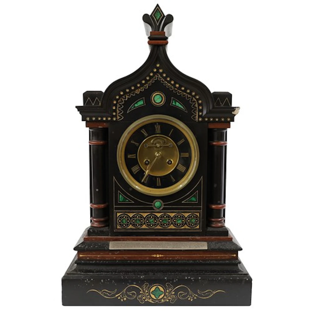 Large 19th century French black slate malachite and marble t...