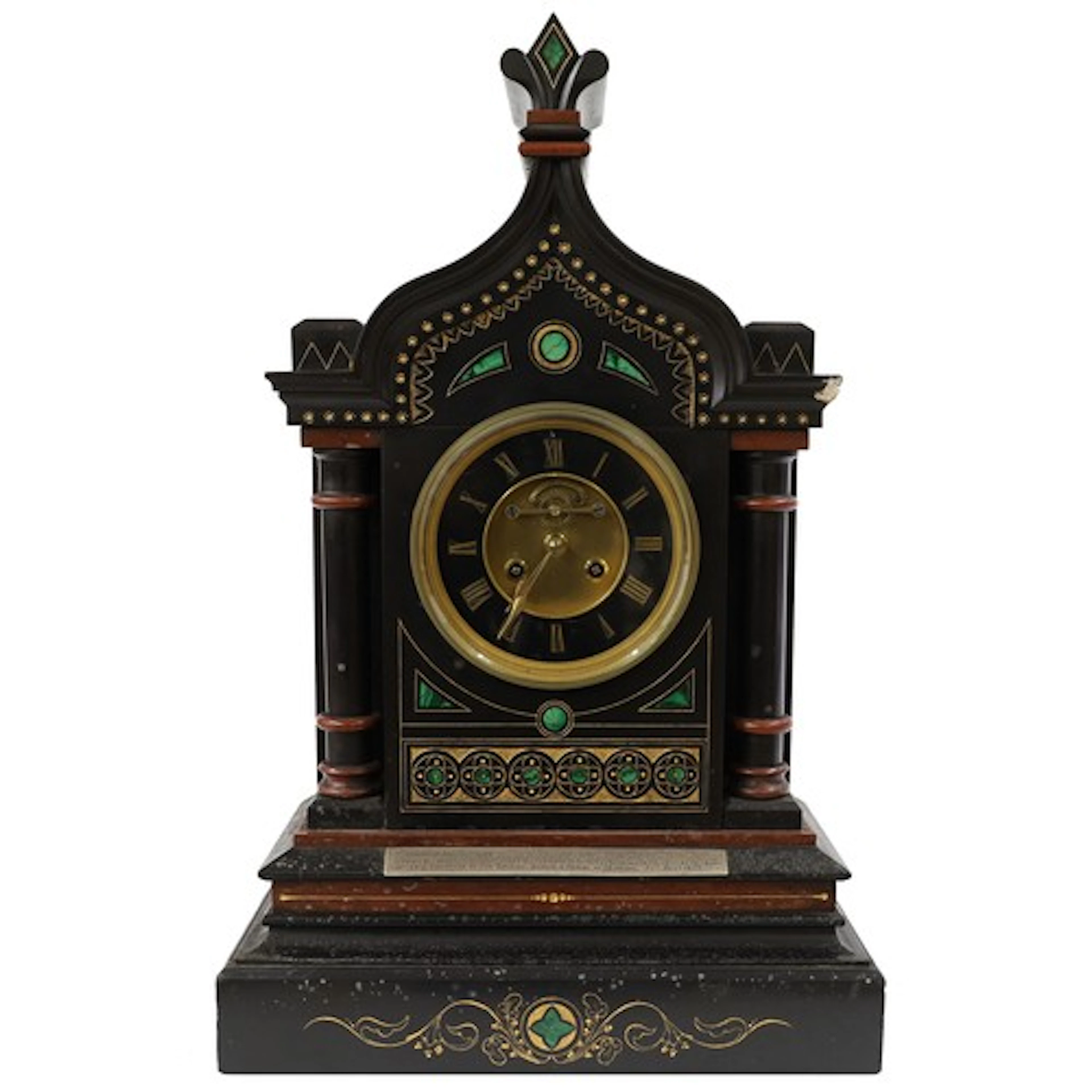 Large 19th century French black slate malachite and marble t...
