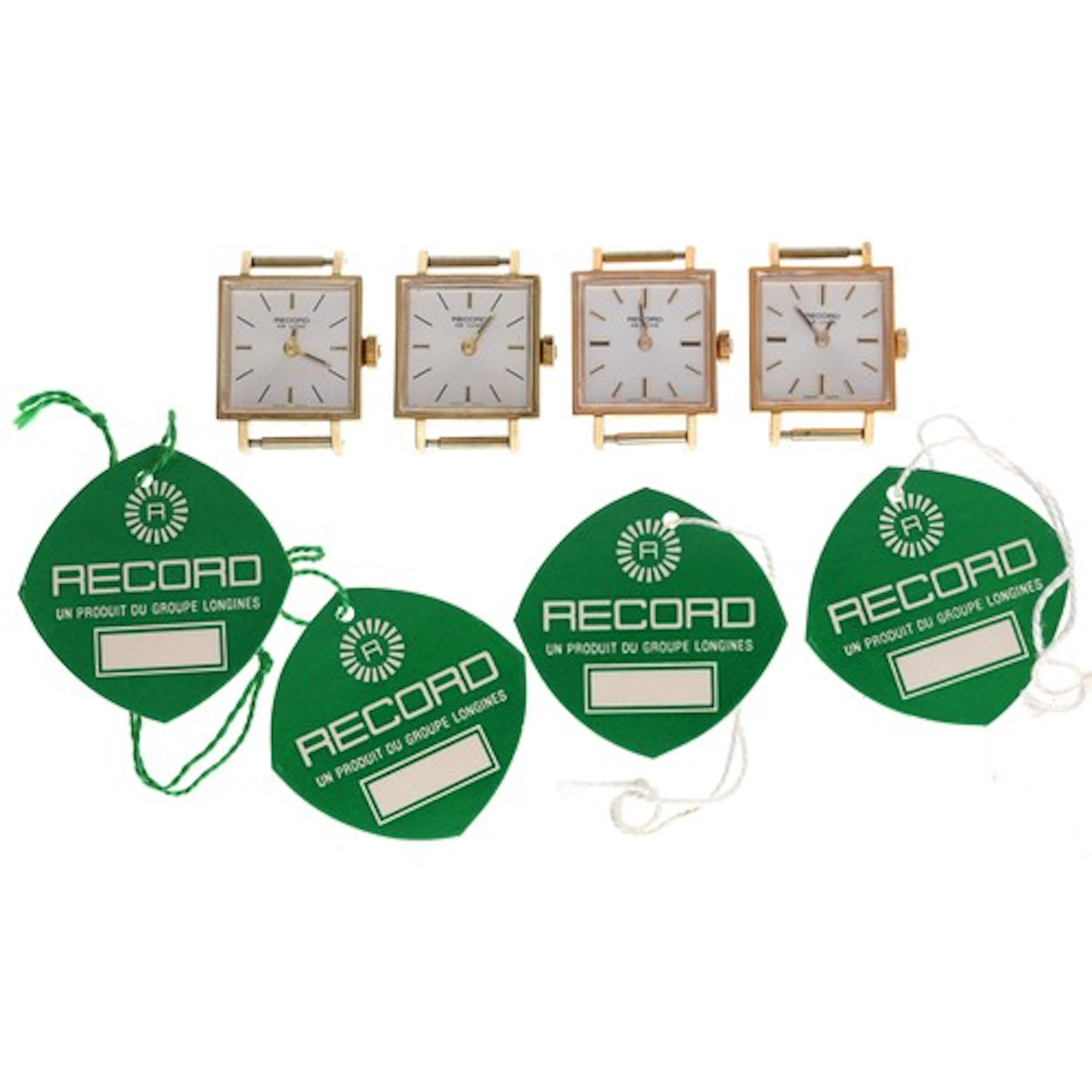 Four Record De Luxe square cased gold plated and stainless s...