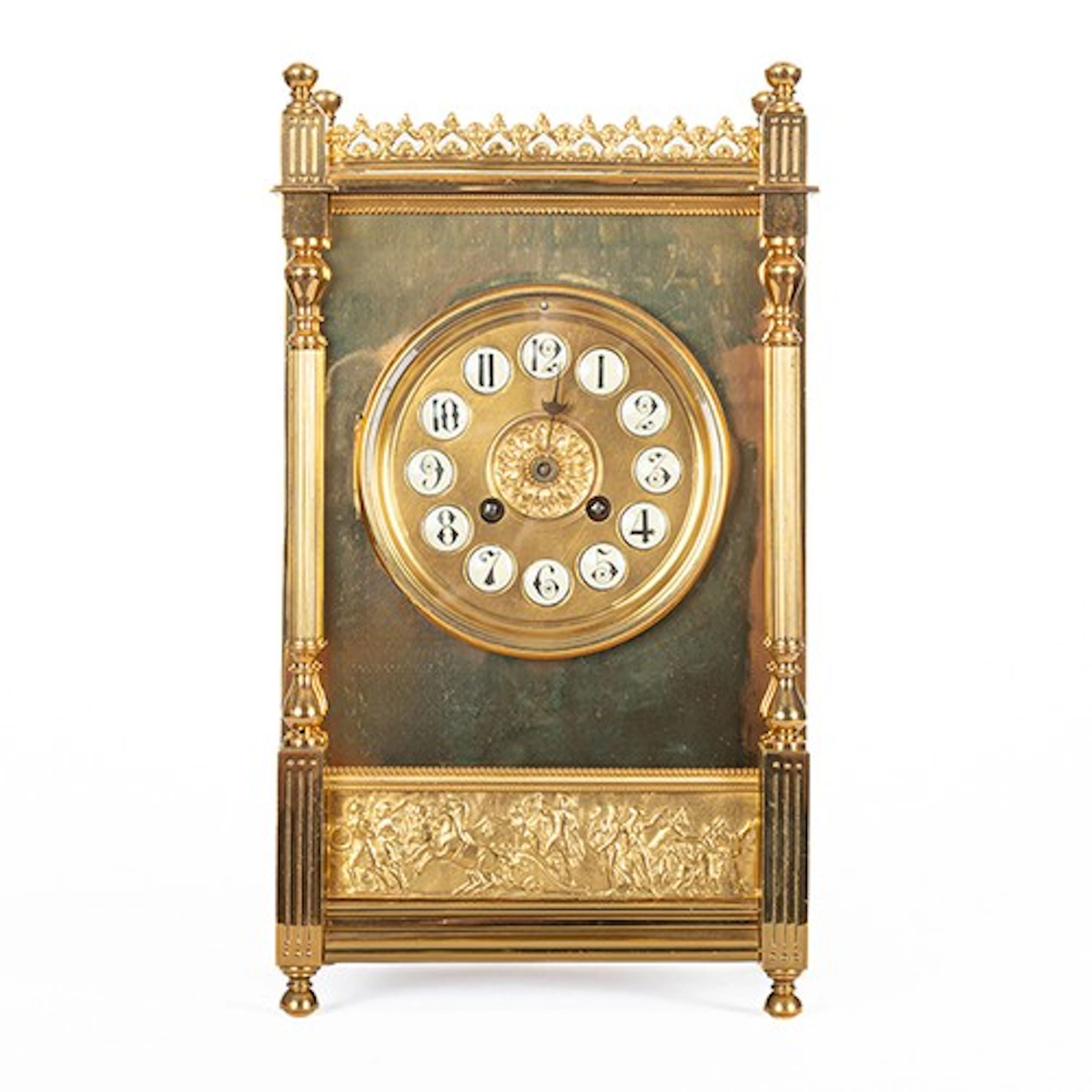 Late 19th century Aesthetic gilt brass mantel clock, the 4.2...