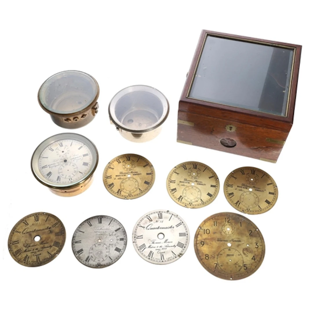 Interesting selection of marine chronometer parts, to includ...